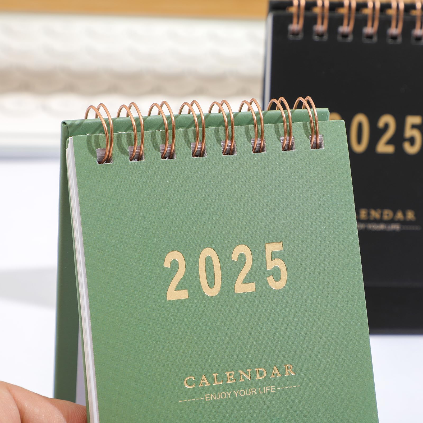 2025 Mini Desk Calendar - Standing Flip Monthly Planner with Twin-Wire Binding - Thick Paper Home & Office Desktop Calendar (Green) | Perfect for Scheduling, Gift Giving & Workspace Organization