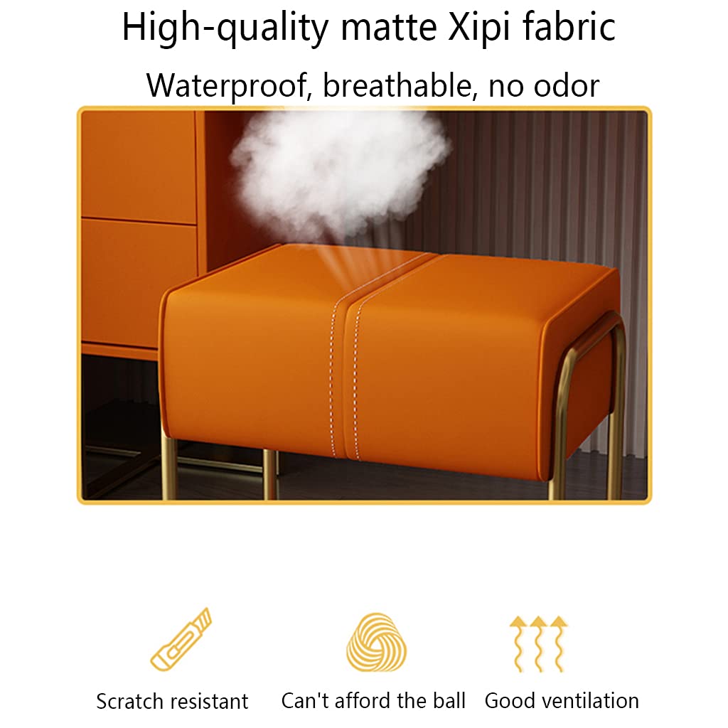 Square Footstool Bench - Matte Leather Vanity Stool with Gold Legs, Comfortable Makeup Chair with Cushioned Seat, Entryway Bench for Bedroom & Living Room - Perfect as Makeup Stool, Bedroom Footrest or Living Room Accent Piece