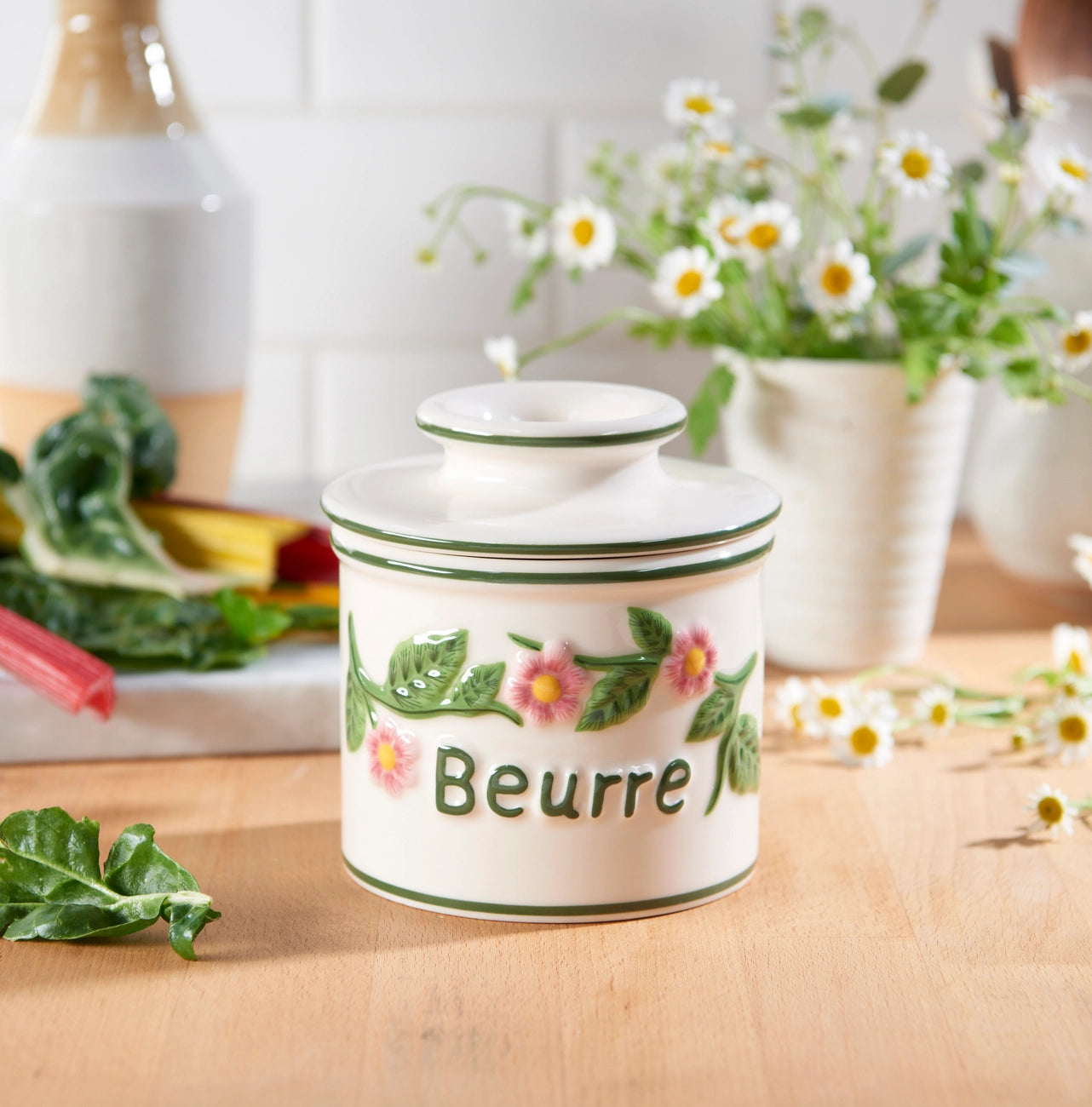 Floral Butter Bell - Ceramic Butter Keeper with Lid, Keeps Butter Fresh & Spreadable - Perfect for Kitchens, Dining Tables, and Gift Giving