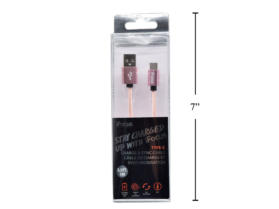 Premium Rose Gold USB-C Charging Cable - Fast Charge & Sync for iPhone 15, iPad, Samsung Galaxy - 6ft Durable Nylon Braided Cord for Home, Office & Travel