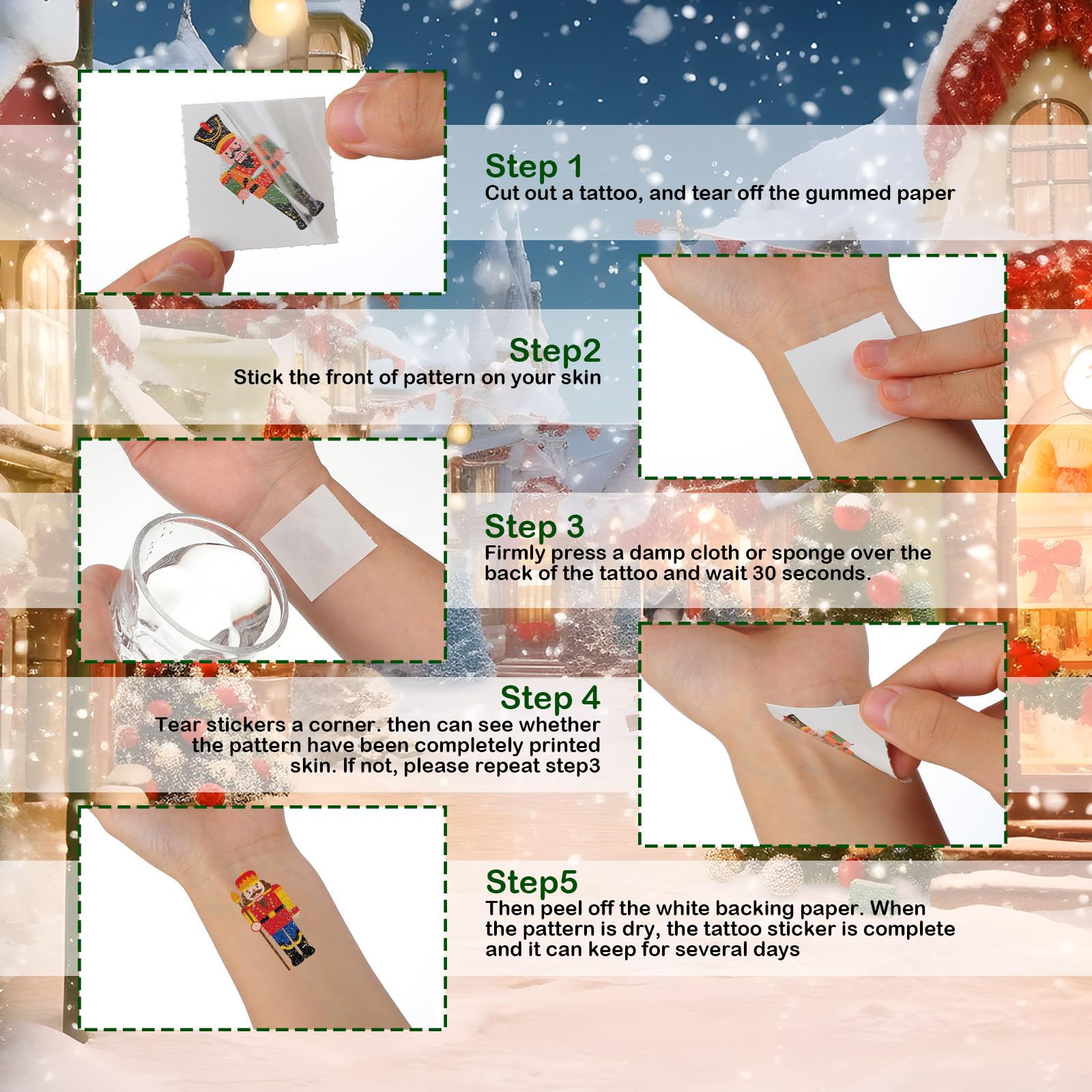240 Pcs Christmas Nutcracker Glitter Temporary Tattoos - Festive Nutcracker Soldier Stickers for Kids, Women | Perfect for Holiday Parties, Face & Body Art, Christmas Costume Accessories