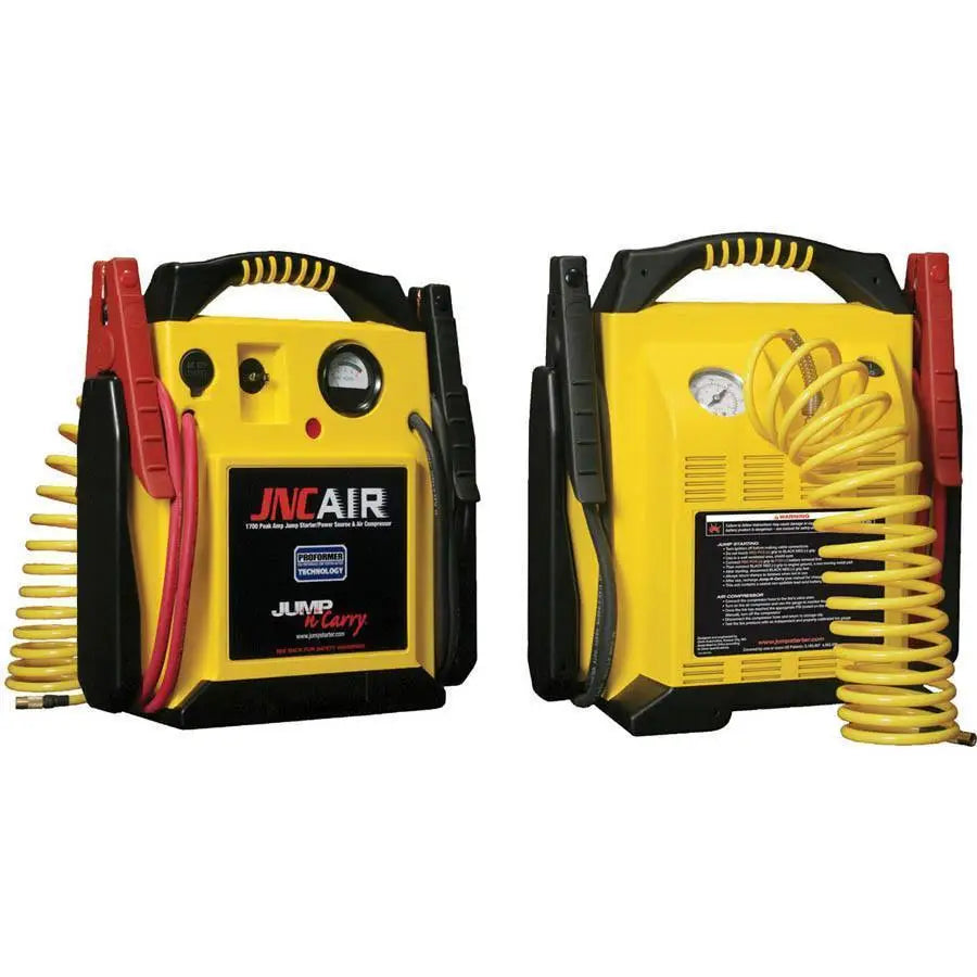 Clore Jump N Carry 1700 Peak Amp Portable Car Jump Starter with Built-in Air Compressor - Emergency Battery Booster for Cars, Trucks & SUVs - Perfect for Roadside Assistance & Camping Trips