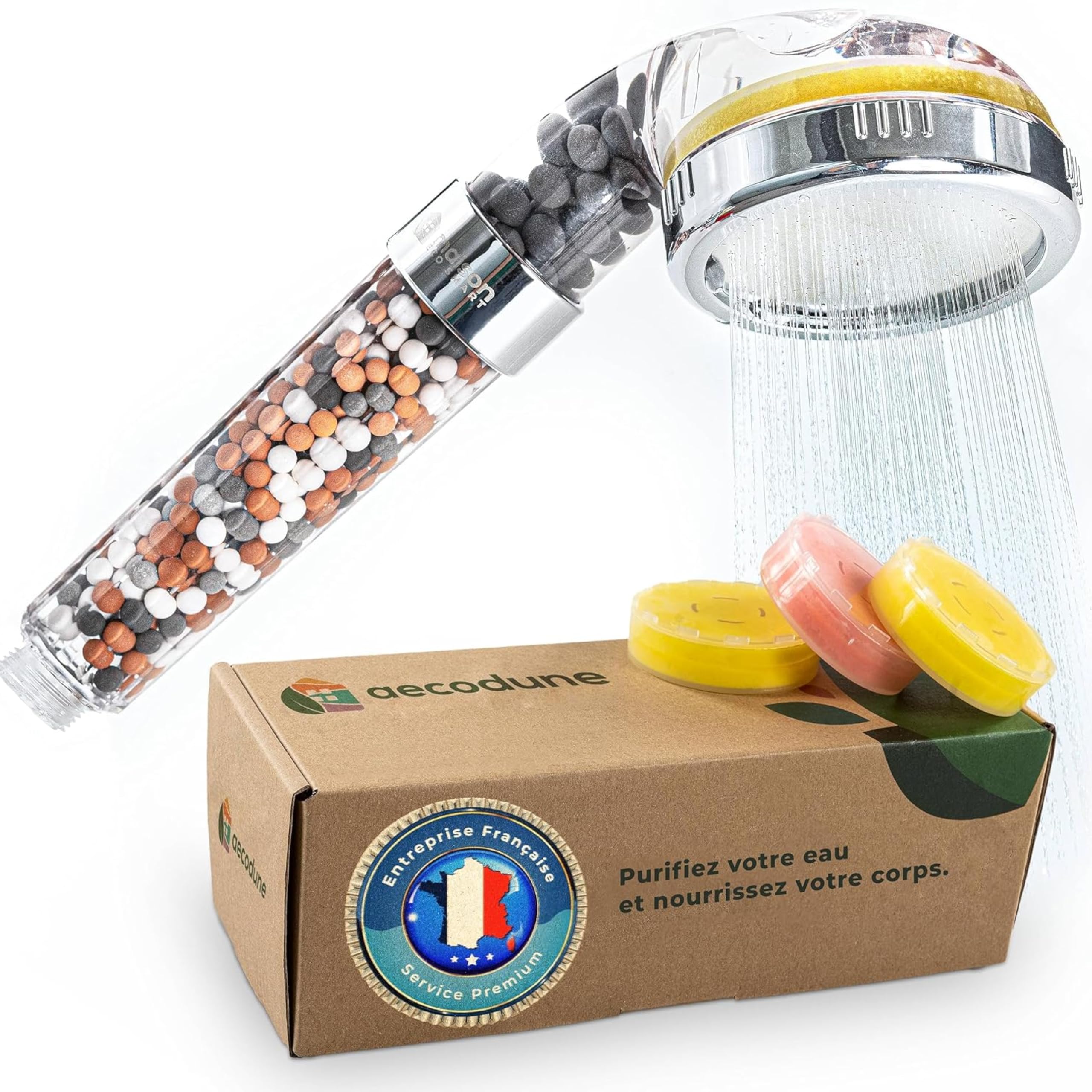 **Aecodune Vitamin C Filtered Shower Head with Replaceable Filters – Chlorine & Fluoride Removal for Hard Water – High Pressure Showerhead for Dry Skin & Hair Loss Relief – Perfect for Sensitive Skin & Healthy Hair Care**