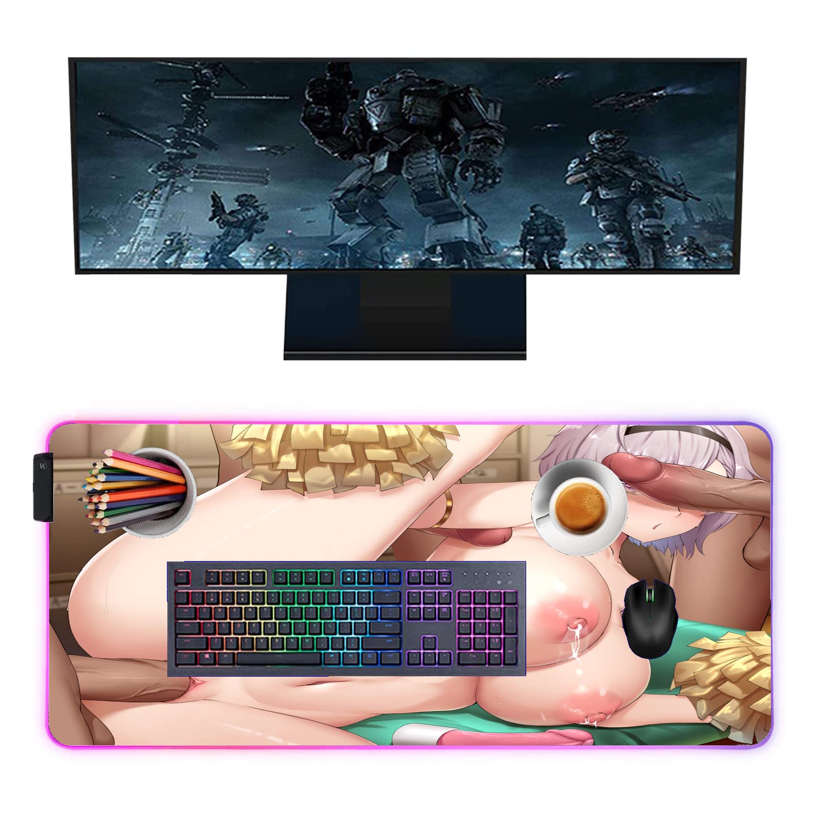 Anime Girl RGB Gaming Mouse Pad - Large LED Backlit Desk Mat (31.49x12 inches) for Computer Keyboard & Mouse | Perfect for Gaming Setup & Office Workstation