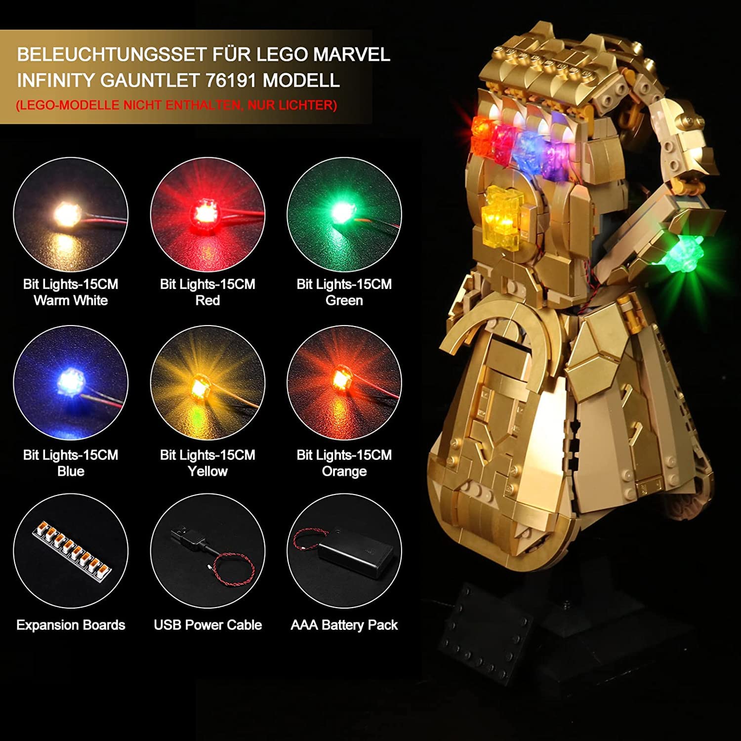 LED Light Kit for Lego 76191 Infinity Gauntlet Marvel Super Heroes - BrickBling Decorative Lighting Set for Thanos Gauntlet Toy | Creative Gift for Marvel Fans & Display Piece for Collectors