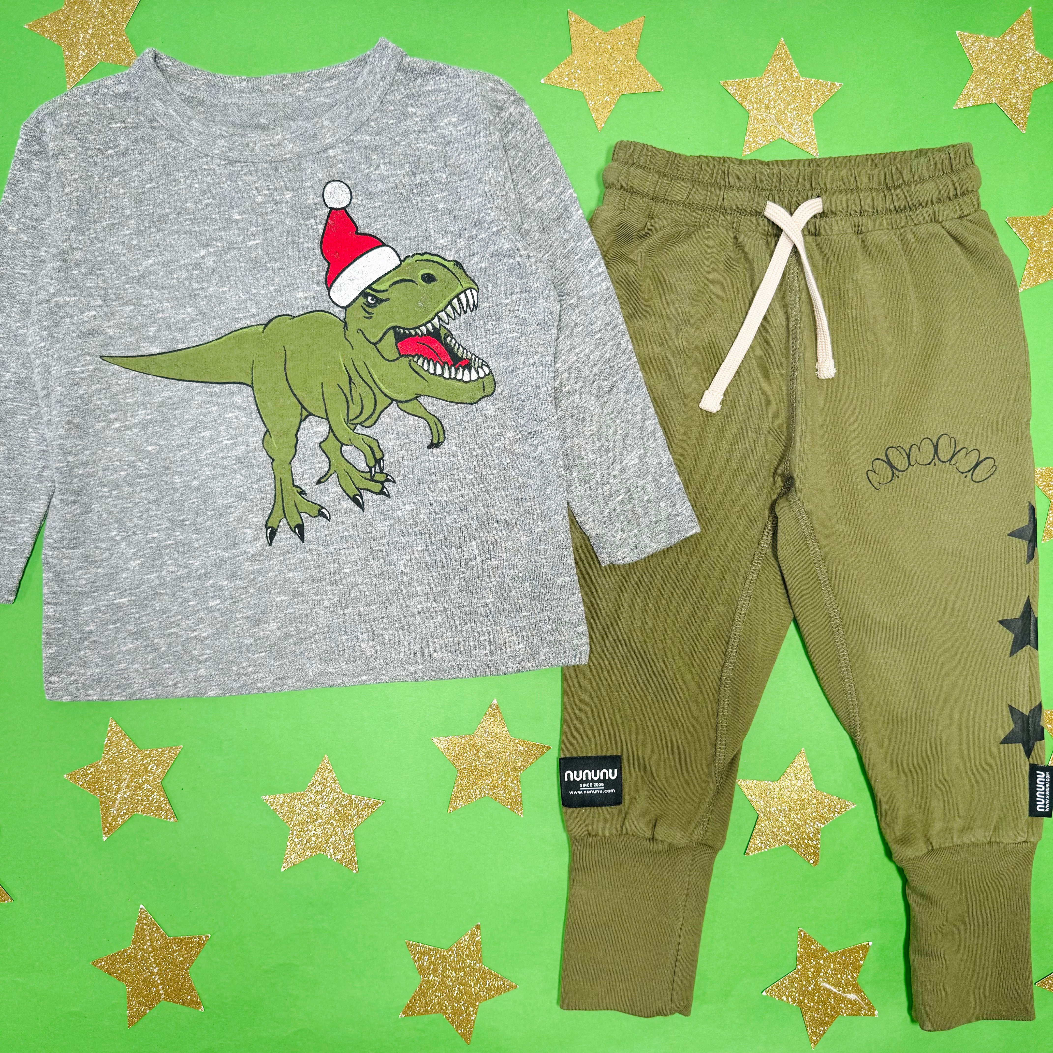 Dino Santa Long Sleeve T-Shirt - Christmas Dinosaur Graphic Tee for Kids & Adults - Perfect for Holiday Parties & Family Photos