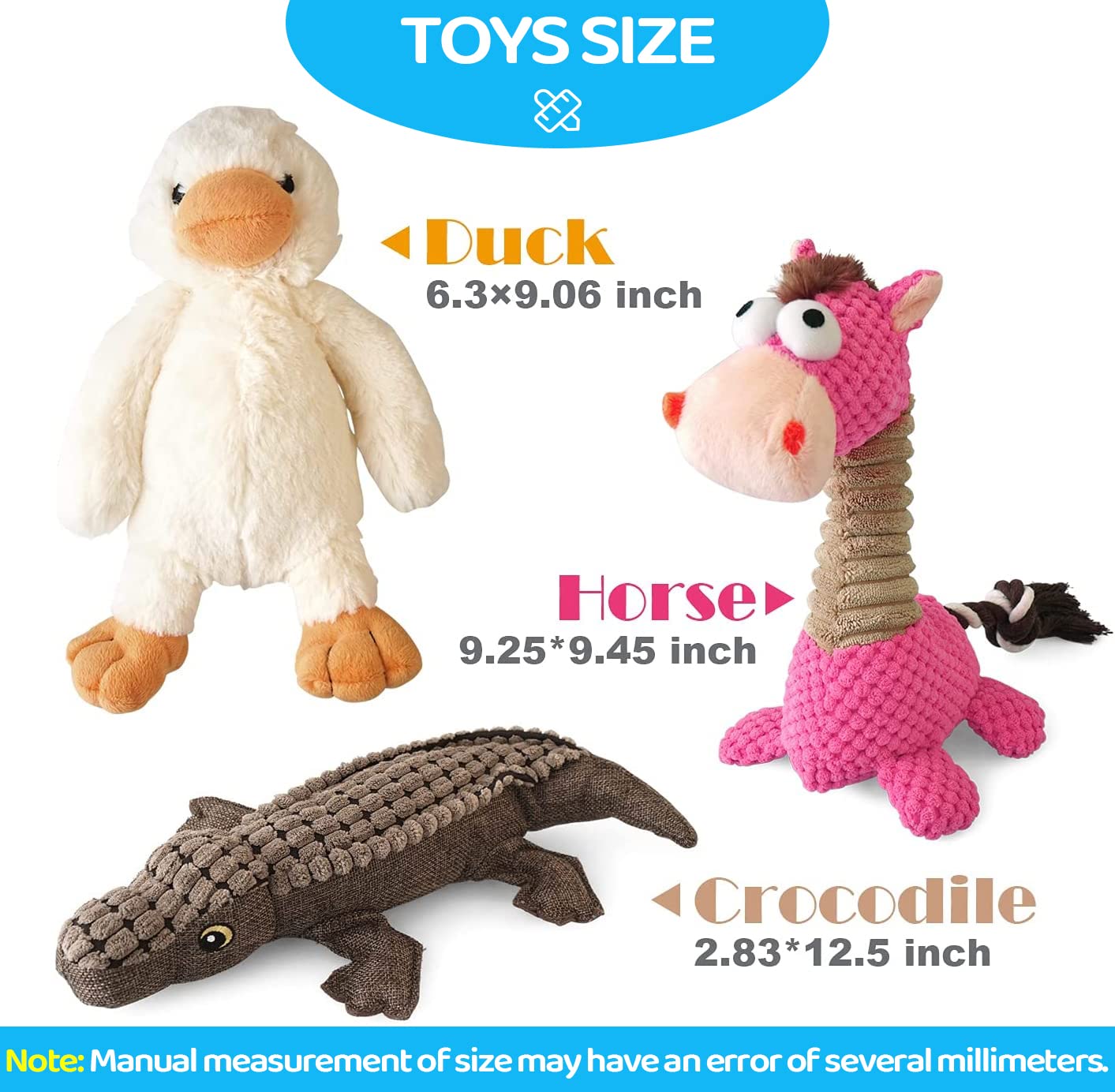Durable 3-Pack Squeaky Plush Dog Chew Toys for Small, Medium & Large Dogs - Cute Duck, Horse & Crocodile Puppy Teething Toys | Perfect for Playtime, Training & Anxiety Relief