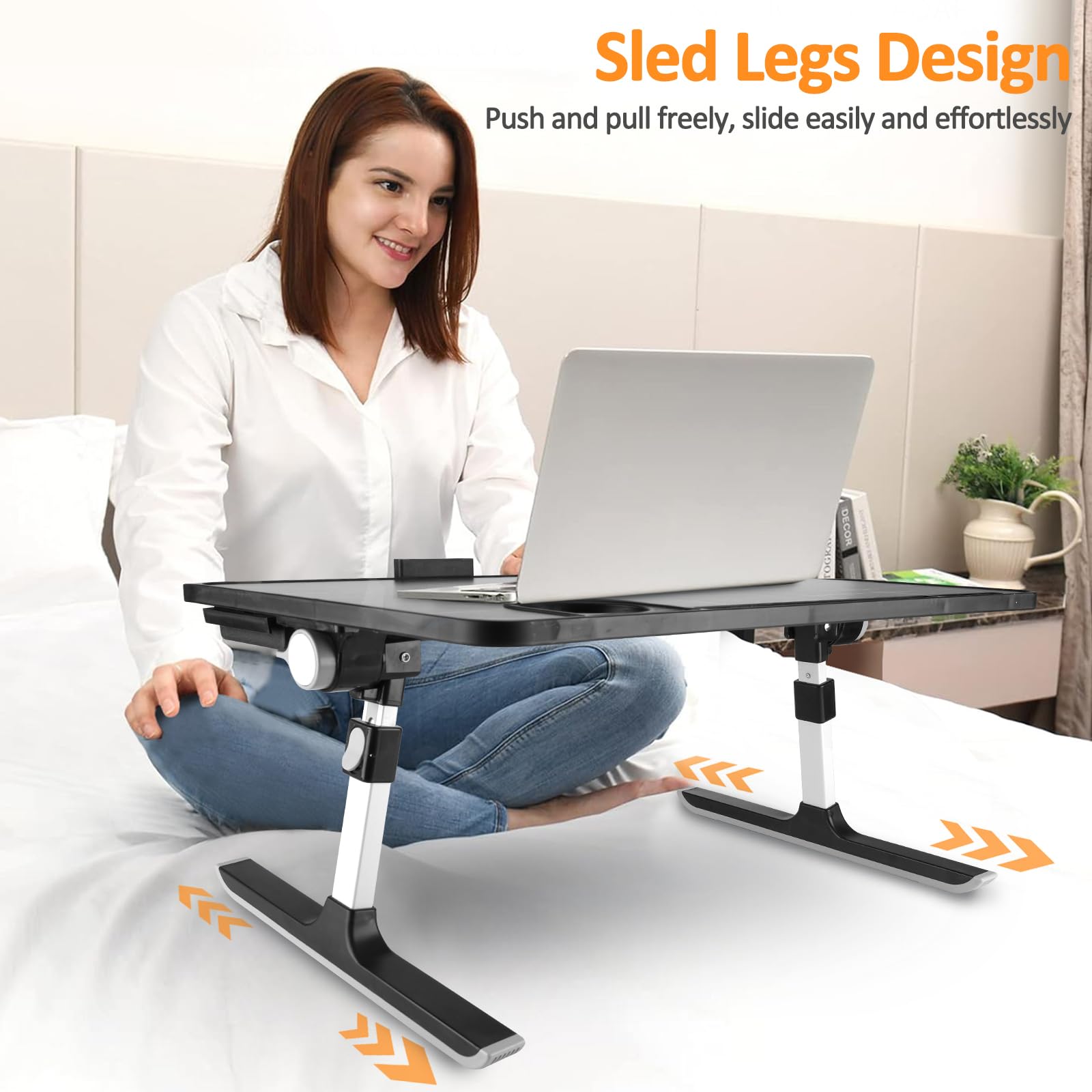 Adjustable Folding Lap Desk for Bed & Sofa - Portable Laptop Stand with Storage Drawer, Cup Holder & Bookstand - Perfect for Working, Eating, Writing in Bed, Couch or Floor (Home Office & Study Essential)