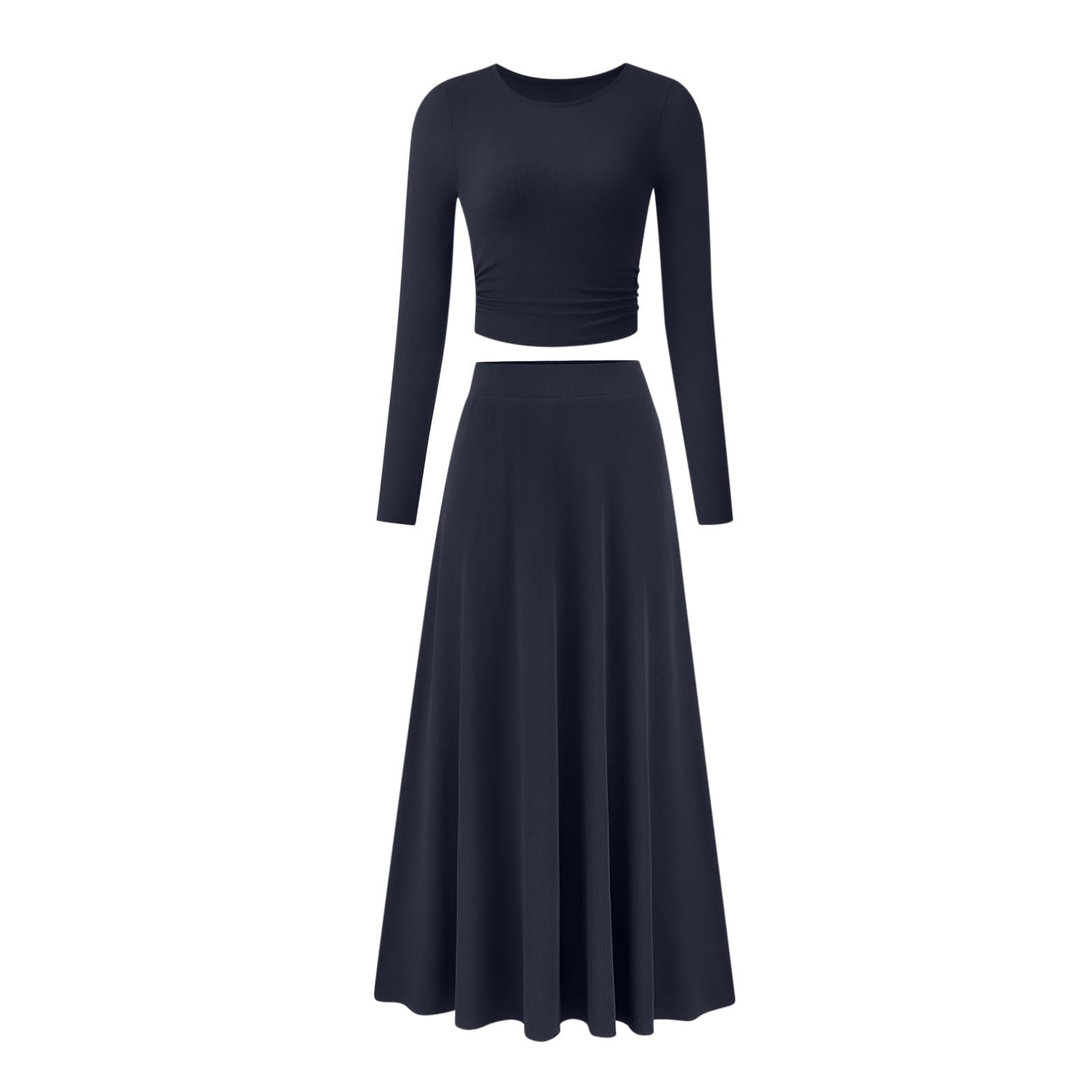 Women's 2 Piece Outfits - Long Sleeve Tops & Maxi Skirt Sets, Ribbed Knit Matching Lounge Set, Comfy Dressy Loungewear for Casual Wear, Date Night & Relaxing at Home