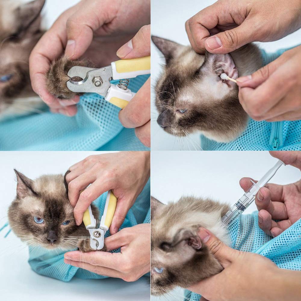**Cat Grooming Bag for Bathing & Cleaning – Anti-Bite & Scratch-Resistant Mesh Shower Bag – Durable Polyester Pet Washing Bag for Cats & Small Dogs (Blue) – Perfect for Stress-Free Bath Time & Grooming**