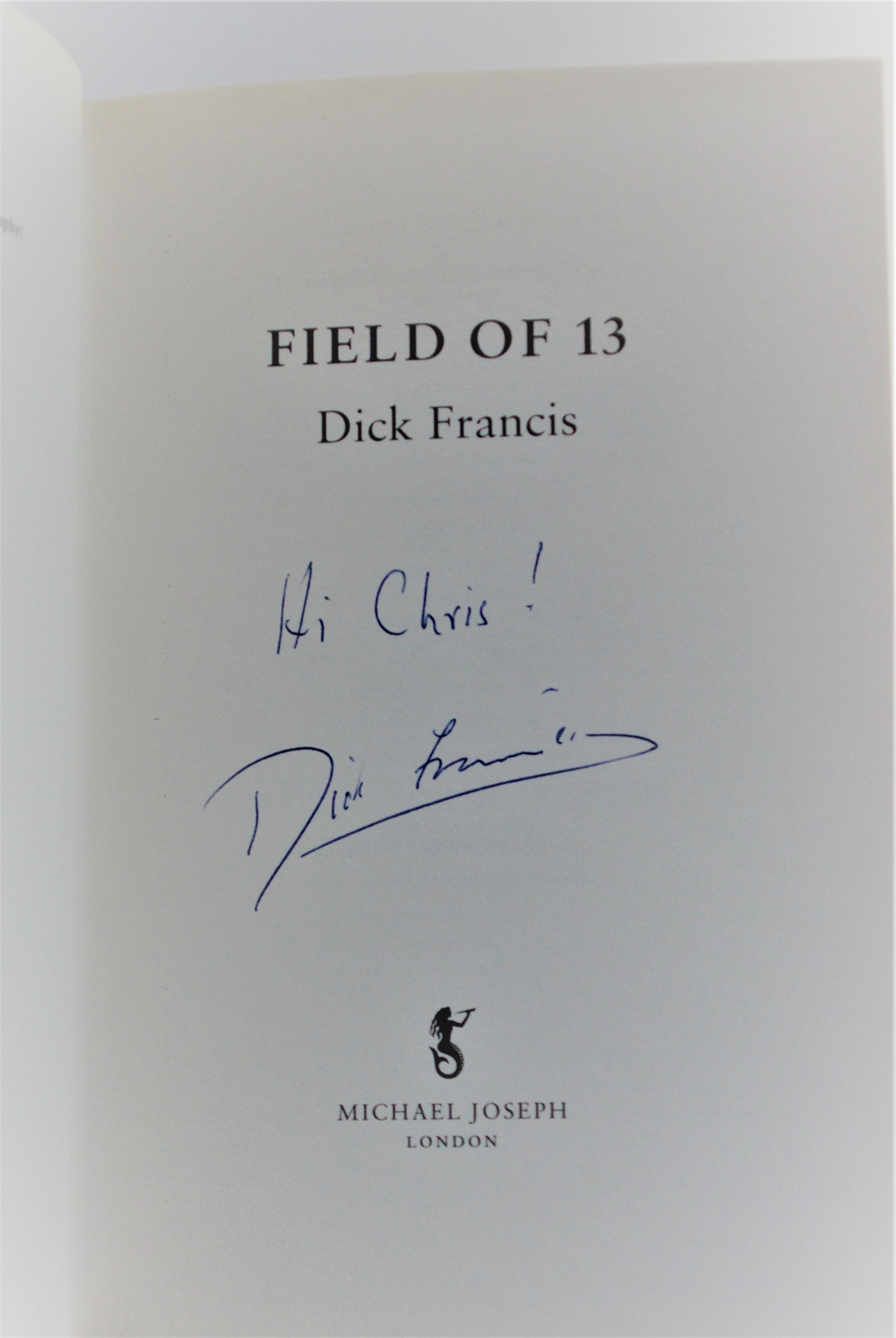 Field of Thirteen by Dick Francis - Signed First Edition - Perfect for Mystery Book Collectors & Horse Racing Fans