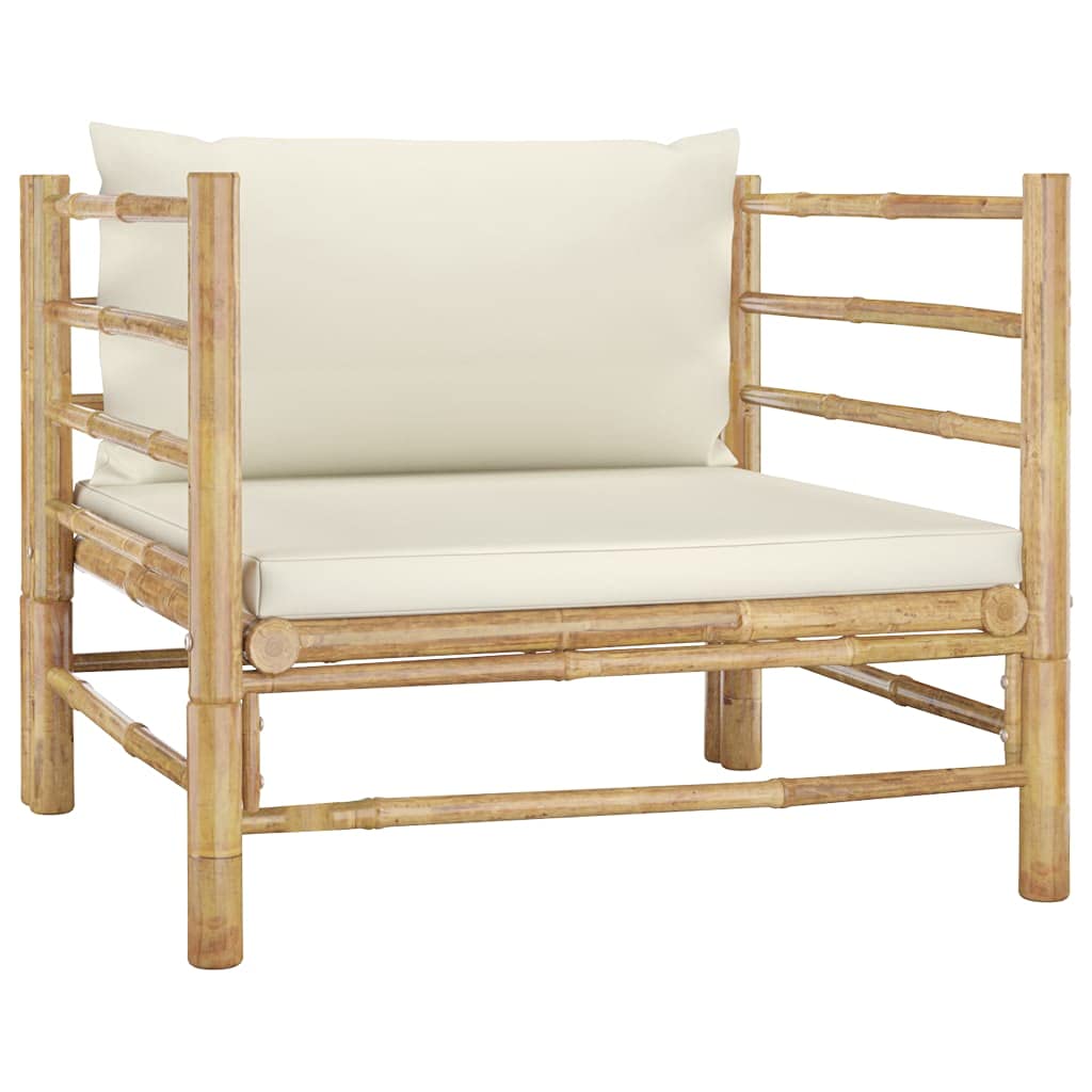 CHARMMA Patio Sofa with Cream White Cushions & Bamboo Frame - Outdoor Garden Furniture for Backyard, Poolside & Balcony Relaxation