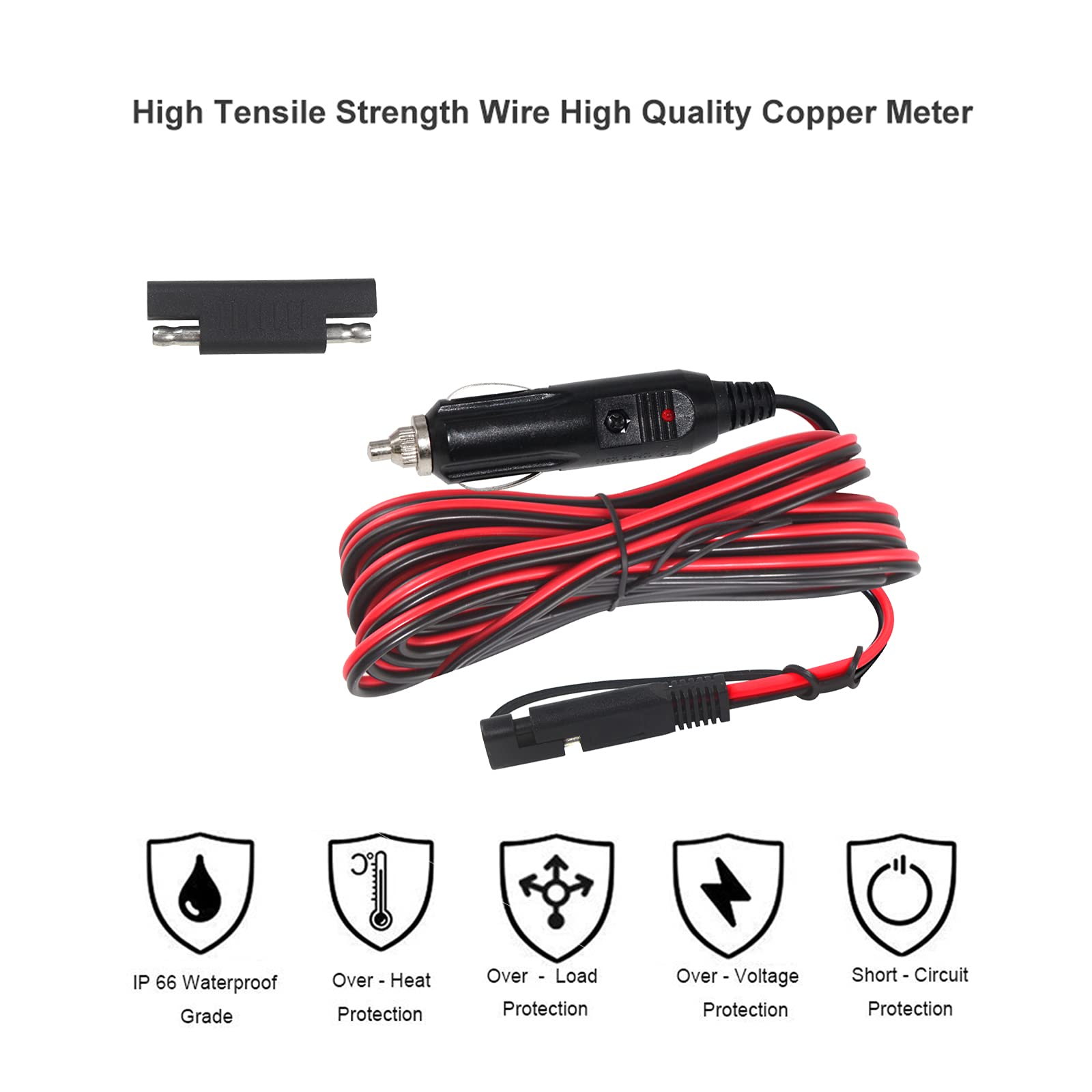 15FT 12V Cigarette Lighter to SAE Extension Cable - Quick Release Battery Charging Power Cord with Reverse Polarity Adapter for Car, RV, Boat, Sprayer & Trickle Charging - Durable Automotive Accessory for Road Trips & Emergency Power Supply
