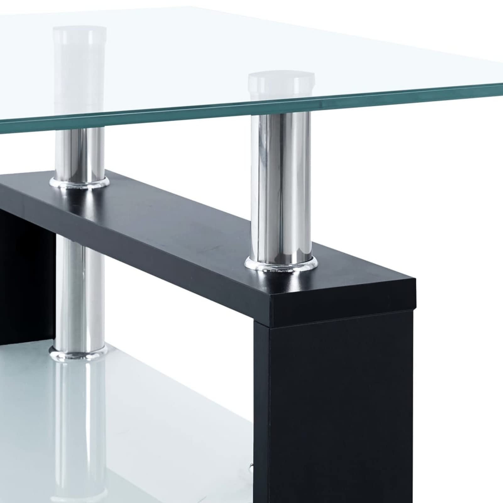 Tidyard 2-Tier Modern Coffee Table with Storage Shelf - Tempered Glass End Table for Sofa & Couch - Black Living Room Furniture 37.4