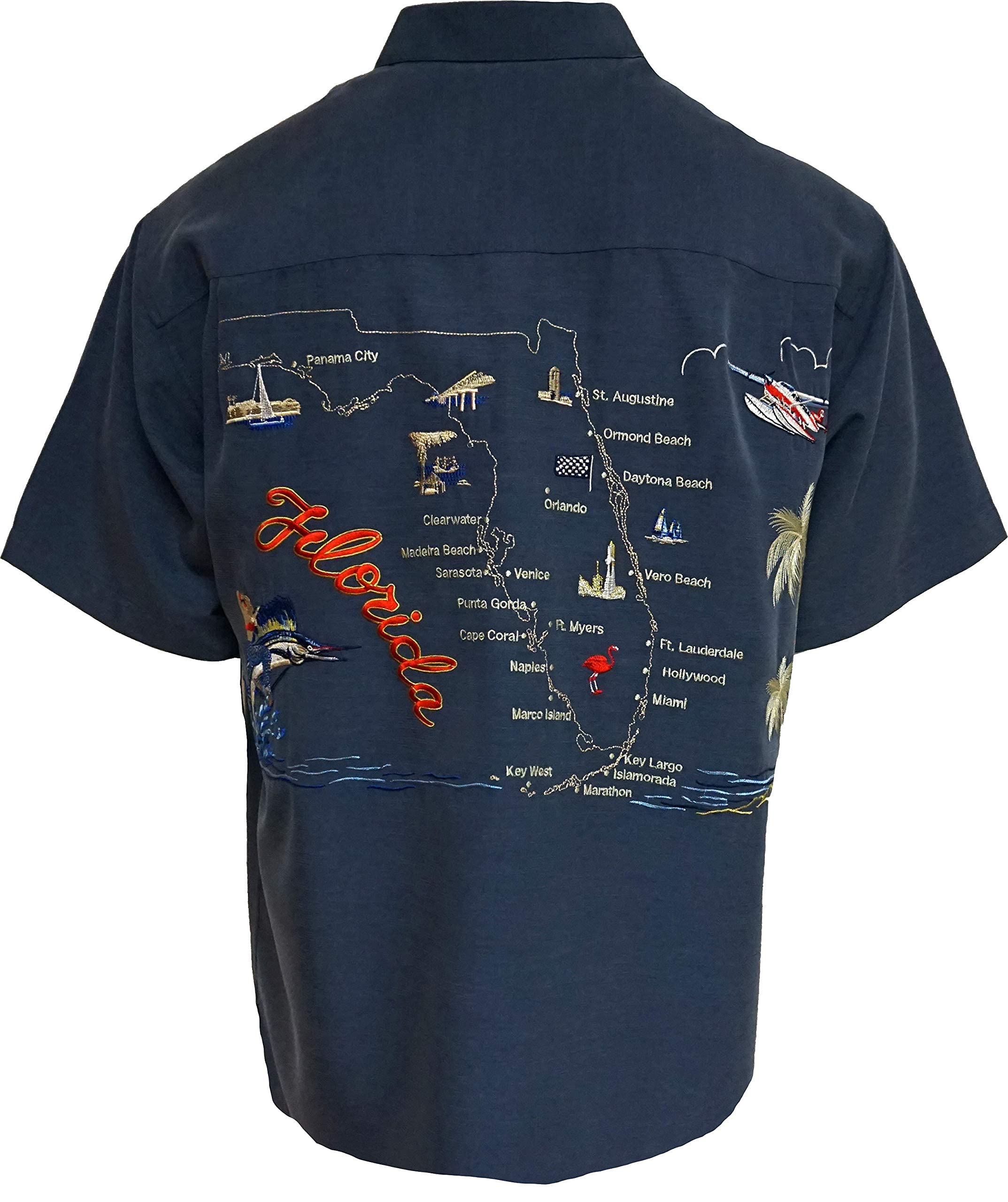 Bamboo Cay Men's Short Sleeve Camp Shirt with Florida Embroidery - Casual Summer Beachwear & Tropical Vacation Shirt