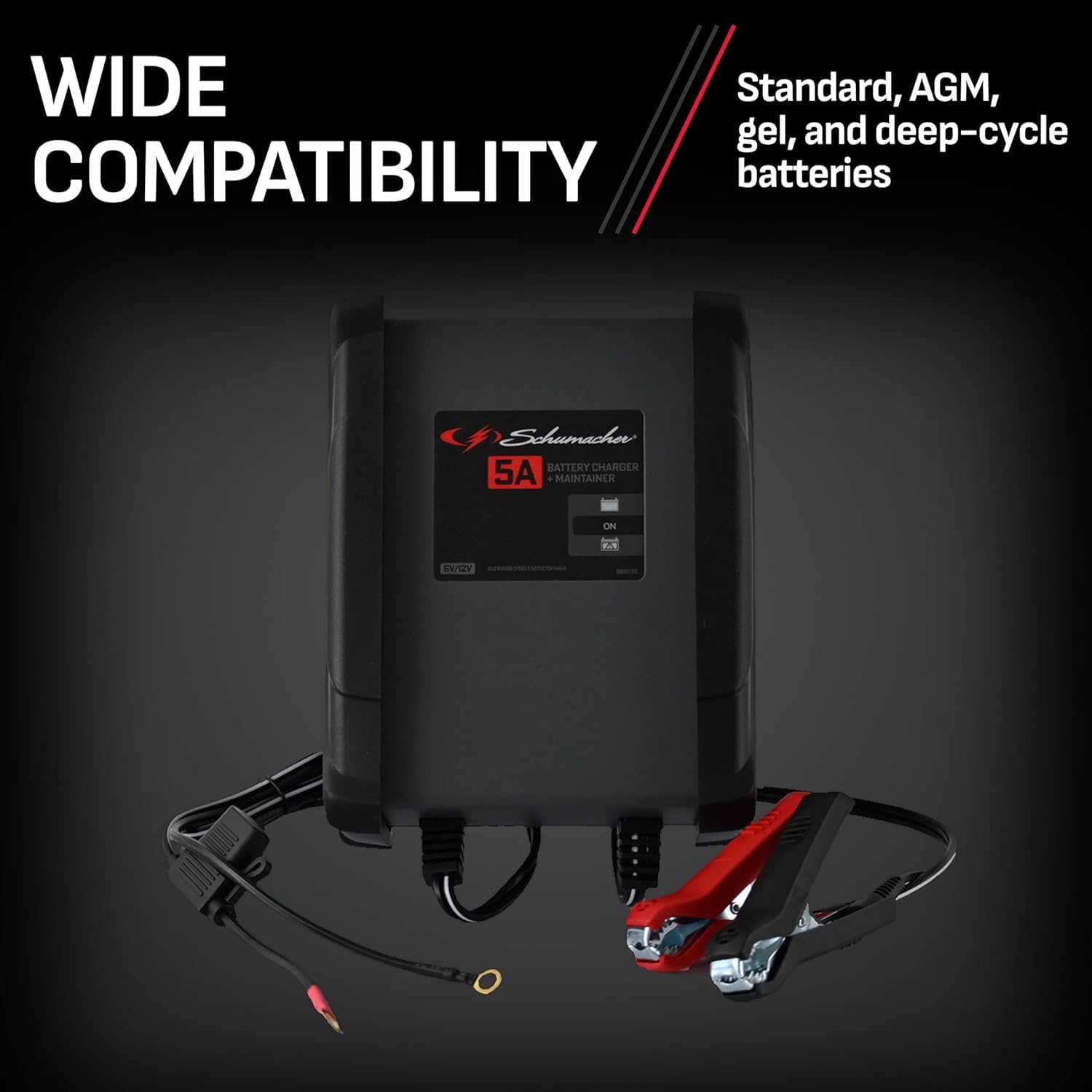 Schumacher SC1609-5A 6V/12V Fully Automatic Battery Charger & Maintainer - 5Amp Smart Charger for Car, Motorcycle, ATV, Boat & Power Sports Batteries | Ideal for Winter Storage & Long-Term Maintenance