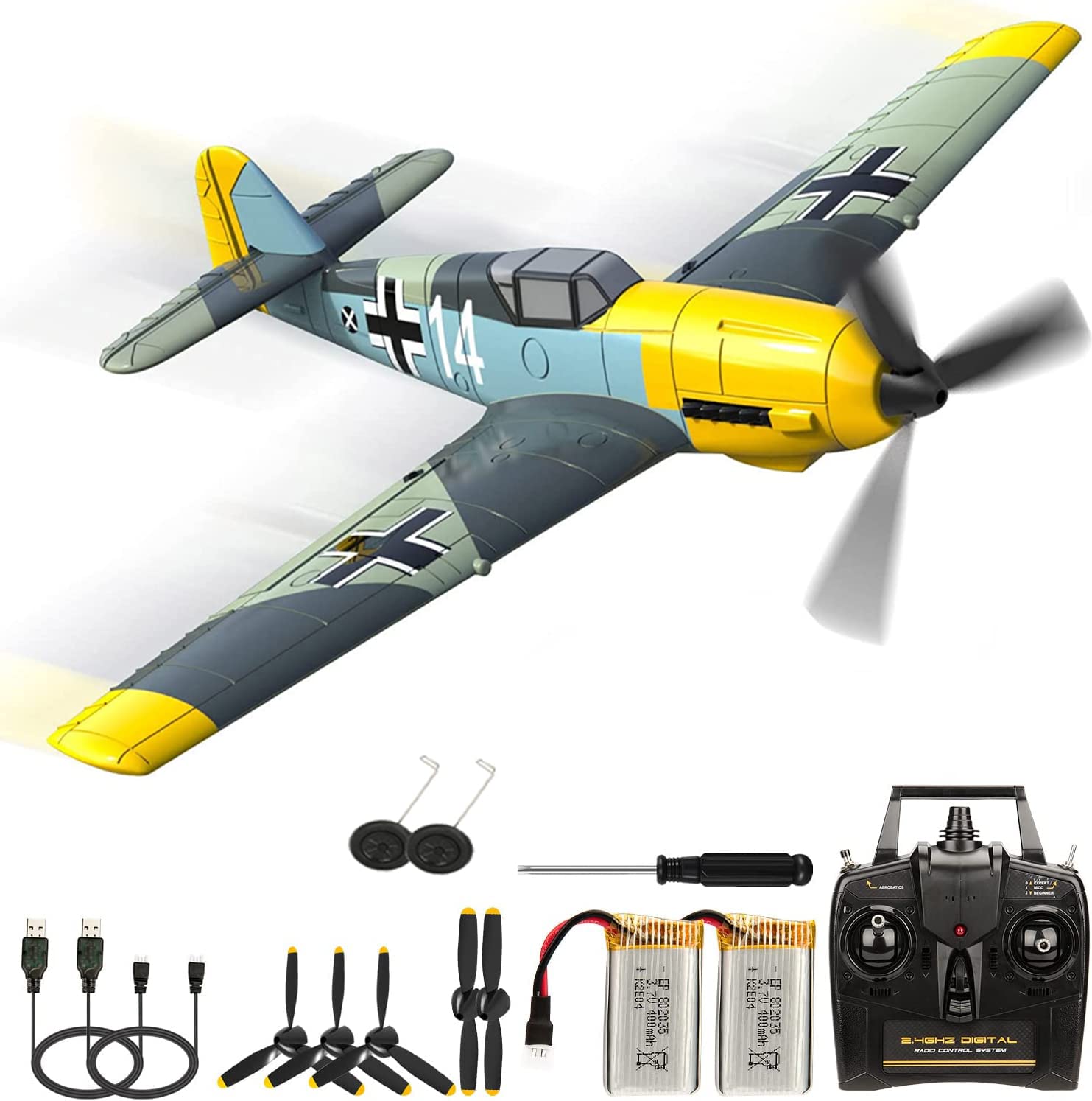 **2.4G 4 Channel RC Airplane - Remote Control Fighter Glider Foam Aircraft Toy for Boys & Kids | BF109 Model | Perfect for Outdoor Play, Hobby Flying & Gifts**