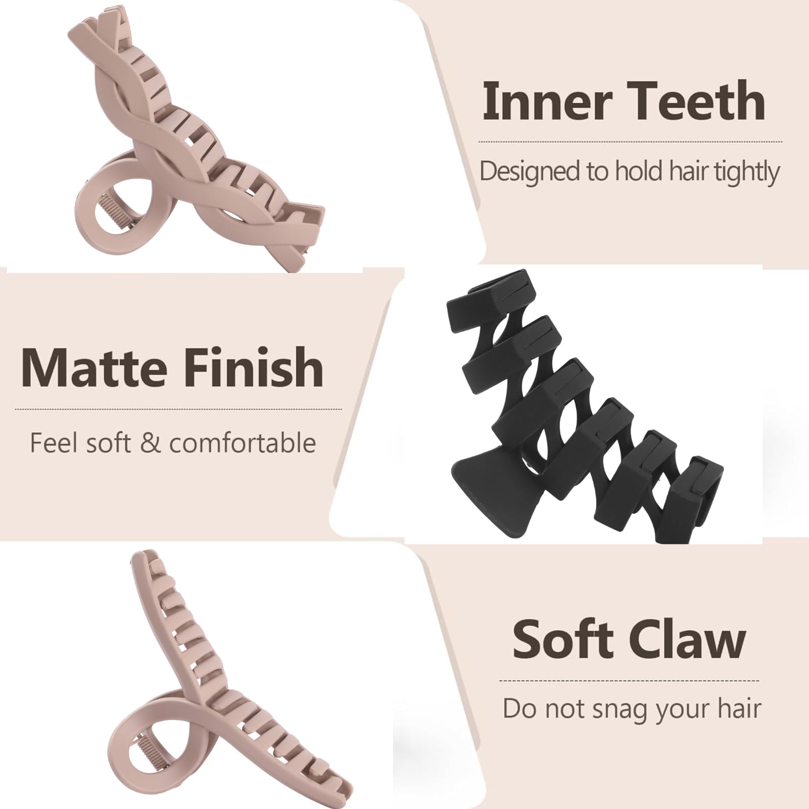8 Pack Large Claw Clips for Women - Strong Hold Matte Non-Slip Hair Clips for Thick, Long, Curly & Straight Hair - Neutral & Black Hair Accessories - Perfect for Workouts, Office, and Everyday Styling
