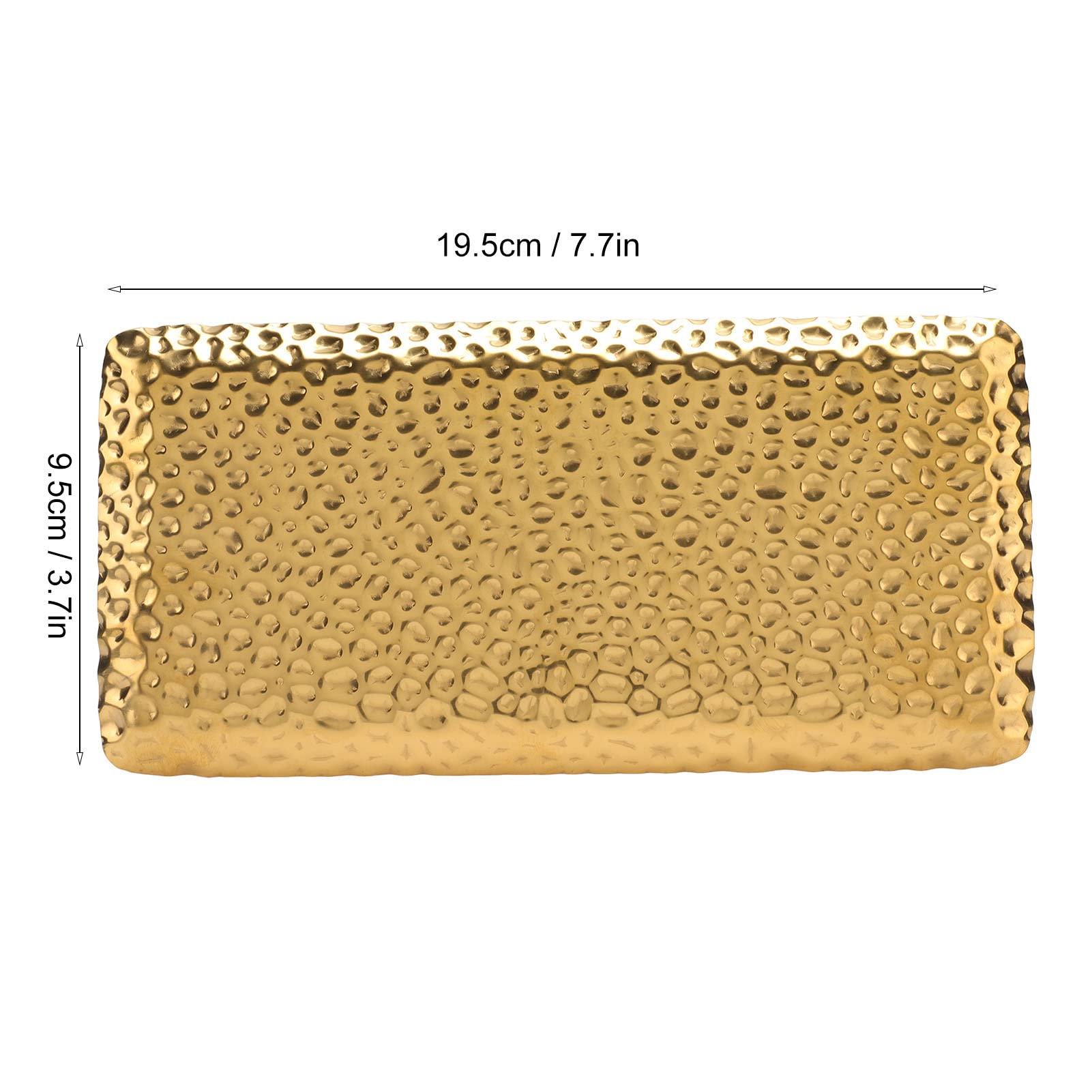 Stainless Steel Hammered Rectangular Decorative Tray 19.5x9.5cm - Gold Kitchen Serving Tray for Living Room, Bedroom, Bathroom | Perfect for Entertaining, Food Display & Home Decor