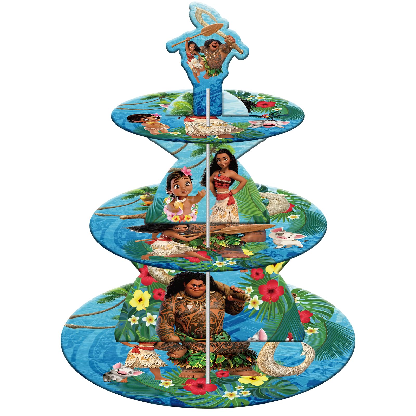 3 Tier Moana Themed Birthday Cupcake Stand - Sturdy Paper Party Decor for Boys & Girls Birthday, Baby Shower & Wedding Celebrations - Perfect for Dessert Displays & Party Centerpieces