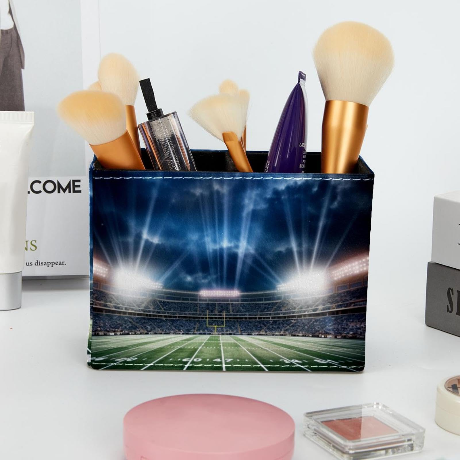 Desk Pen Holder & Pencil Organizer - American Football Stadium Design Office Supplies for Home, School, and Workplace Organization