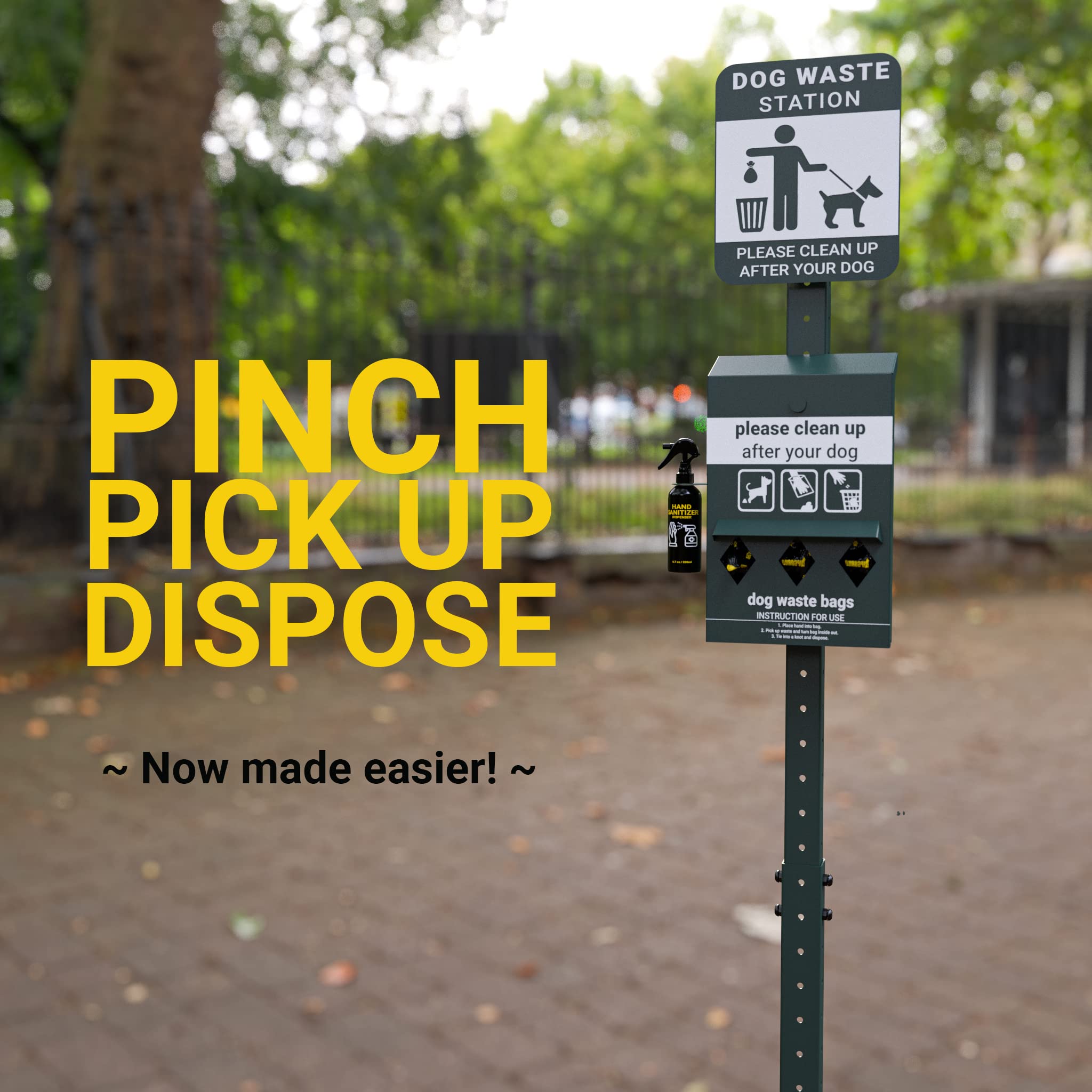 Mini Pet Waste Station with 600 Dog Poop Bags - Glow in The Dark Dog Waste Dispenser, Triple Storage & Hand Sanitizer Holder - Perfect for Parks, Backyards & Dog Walking Areas