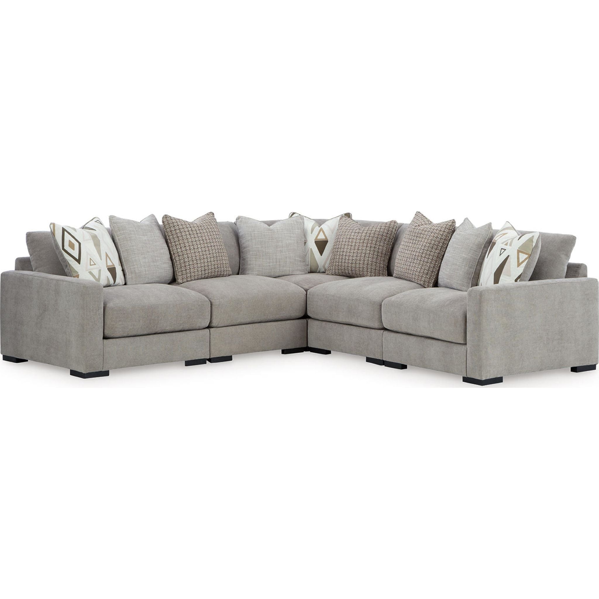 Aslan Court 5-Piece Sectional Sofa Set in Pebble Gray - Modern L-Shaped Couch for Living Room, Family Room & Home Theater Comfort