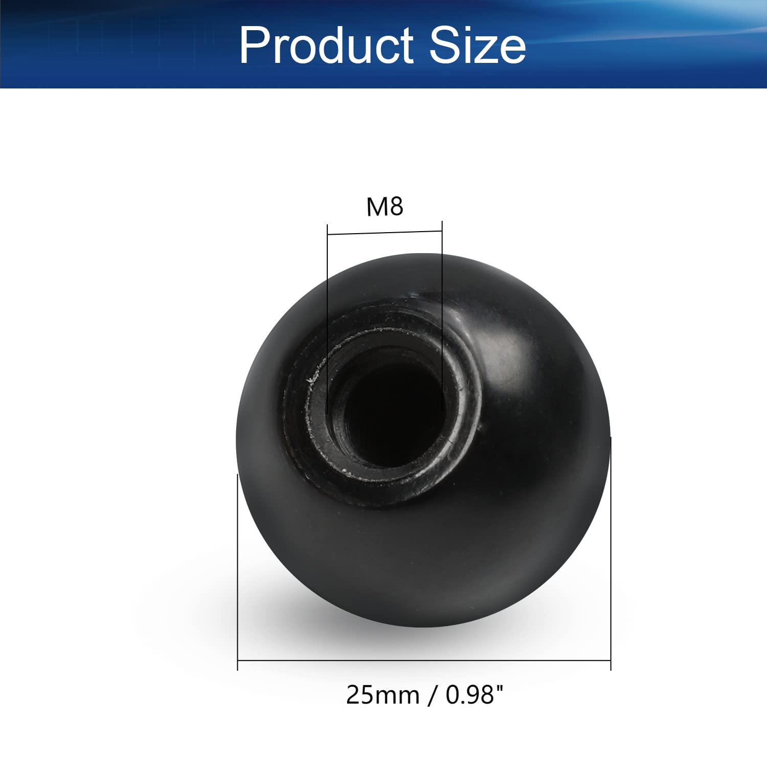 10Pcs M8 Female Thread Thermoset Ball Knobs - 25mm Diameter Black Bakelite Handles with Smooth Rim for Lawn Mowers, Exercise Equipment & DIY Projects - No Need to Twist, Easy Installation