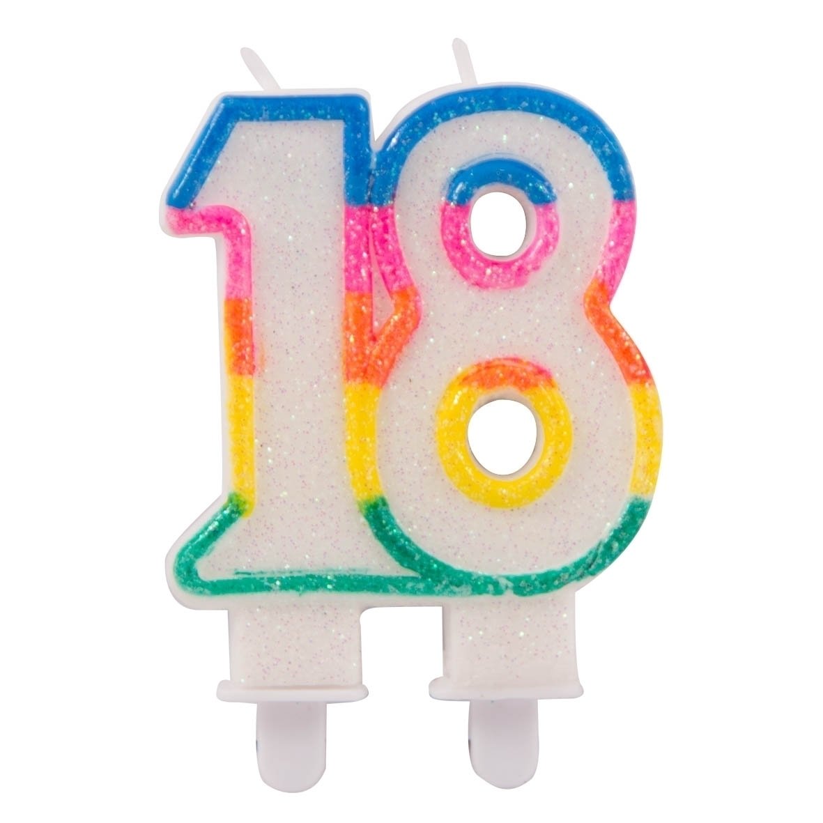 Folat 22891 18th Birthday Glitter Candles with 2 Holders - Multi-Color Number 18 Candles for Birthday Party Decorations & Celebration