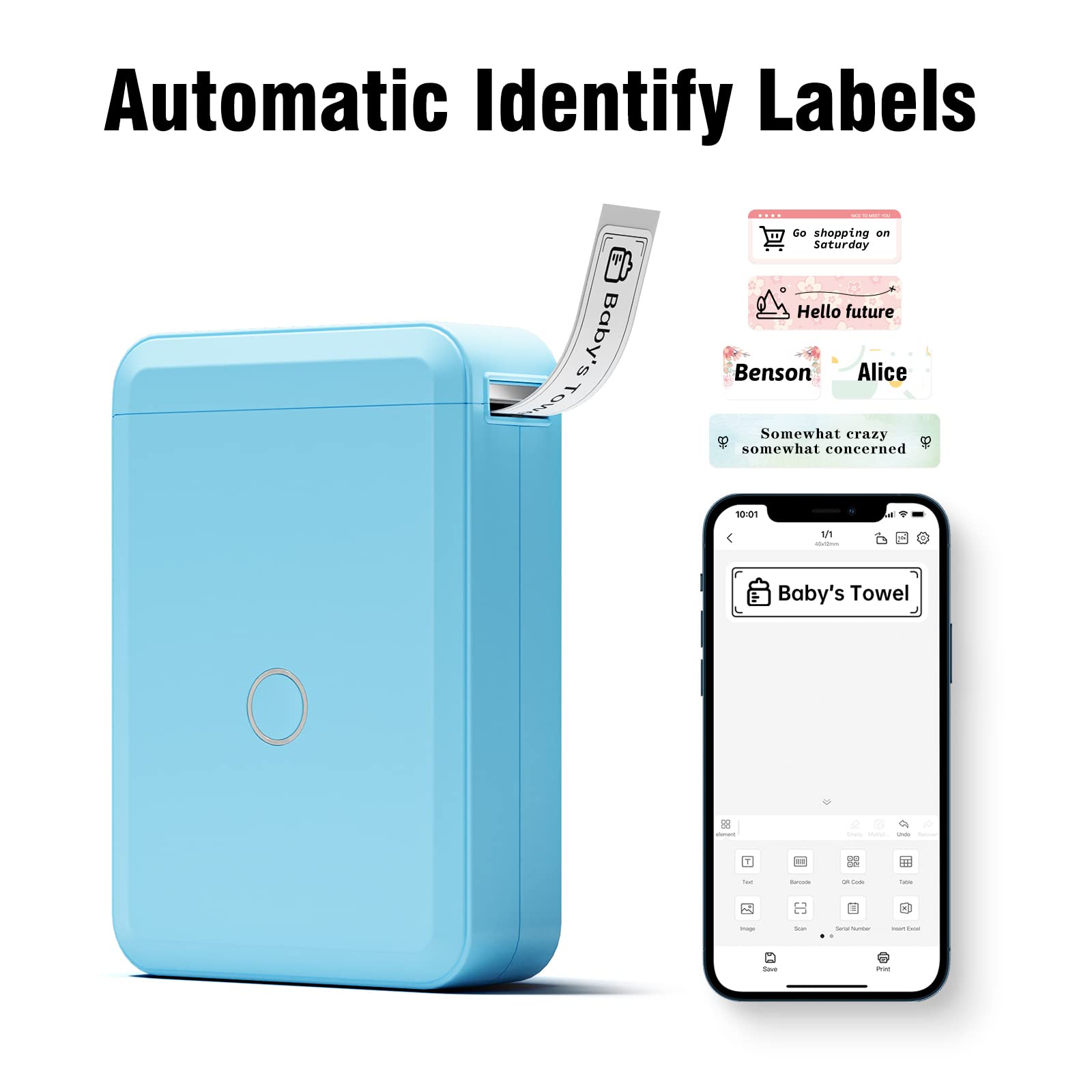 Bluetooth Thermal Label Printer D110 - Portable Inkless Label Maker with Rechargeable Battery, Multiple Templates for Home & Office Use, iOS Android Compatible - Perfect for Shipping Labels, Organizing & Small Business Inventory Management (Blue)