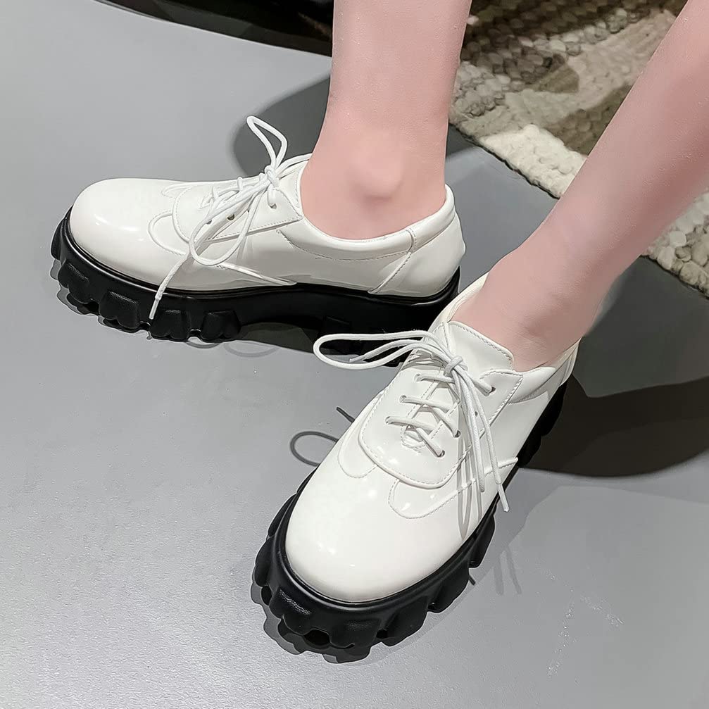 KOKOMOMO Women's Chunky Platform Oxford Loafers with Buckle - Gothic Style Shoes for Casual Outfits, Work & Everyday Wear