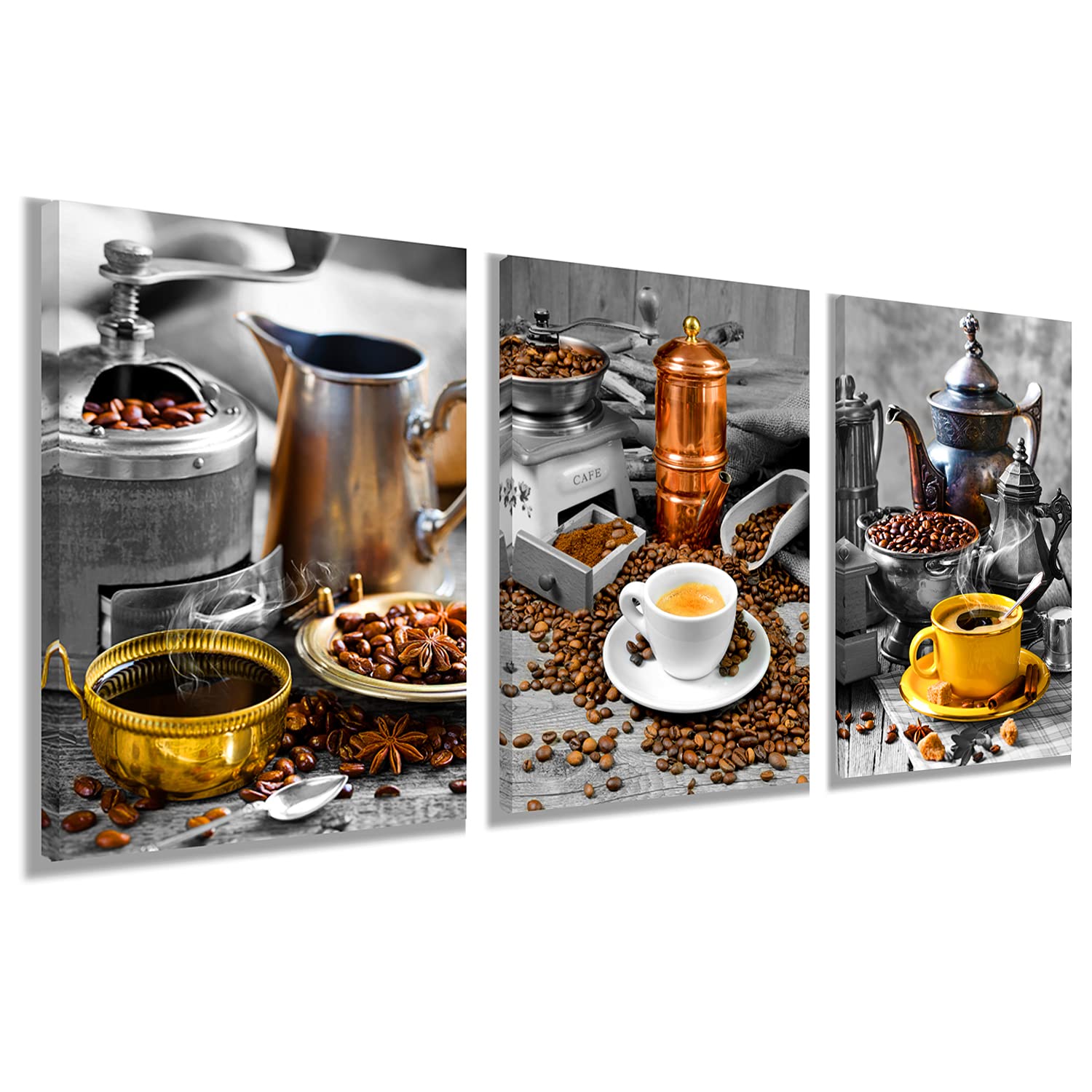 AIJUANW Coffee Wall Art - Framed Canvas Painting with Coffee Beans & Cup - Perfect for Kitchen, Restaurant & Coffee Shop Decor - Enhance Your Cafe or Home Dining Ambiance