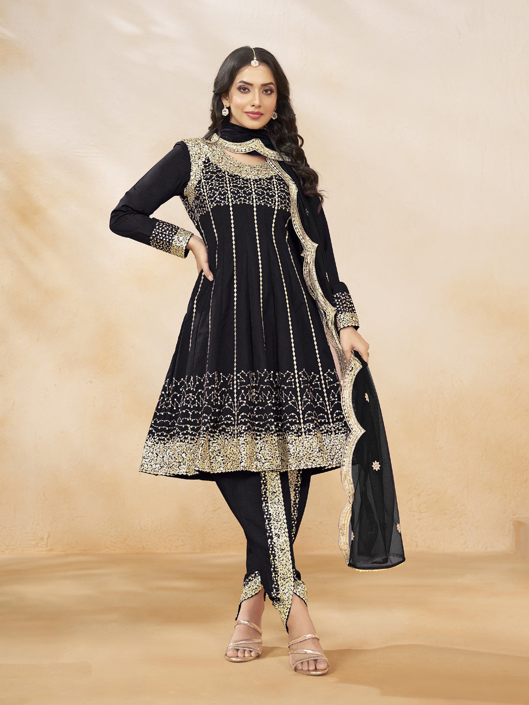 Elegant Black Designer Heavy Semi Stitched Patiyala Dress with Sequins Embroidery - Perfect for Weddings, Parties & Special Occasions