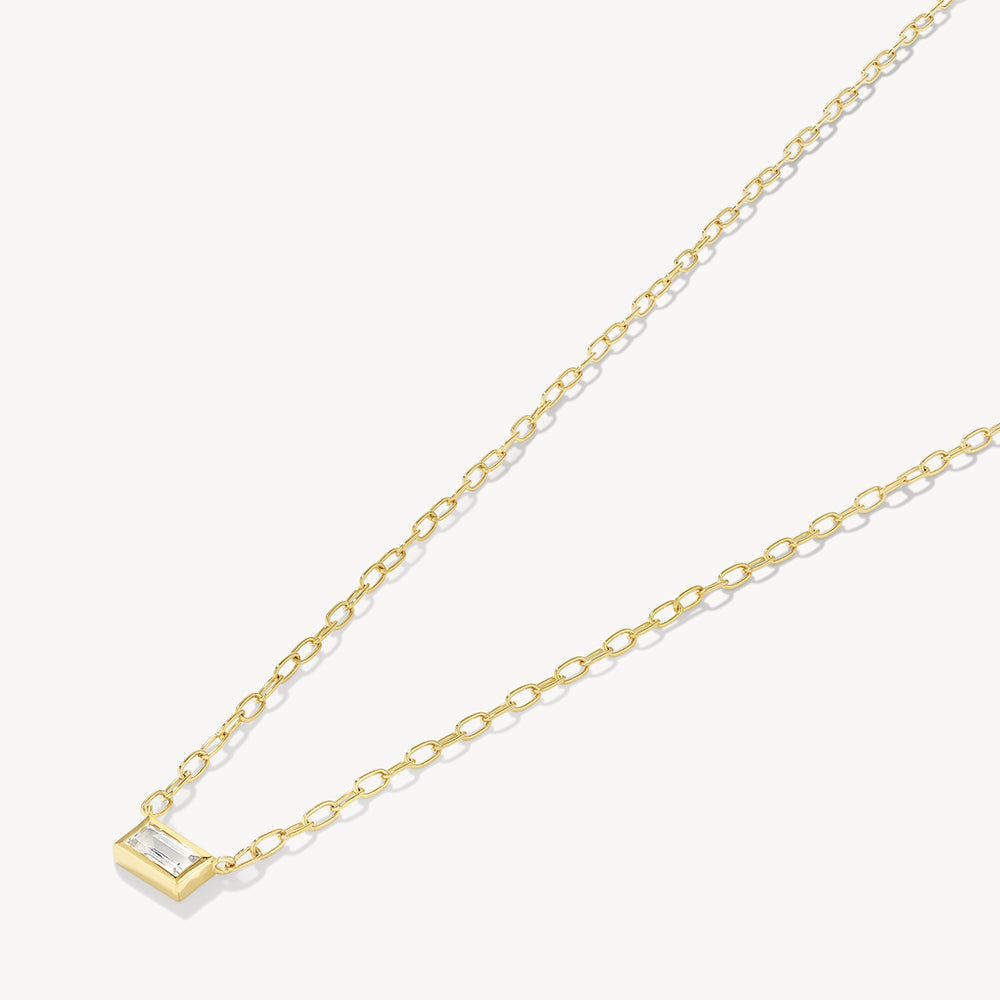 White Topaz Baguette Gold Chain Necklace for Women - Elegant Layering Jewelry for Party, Wedding & Everyday Wear
