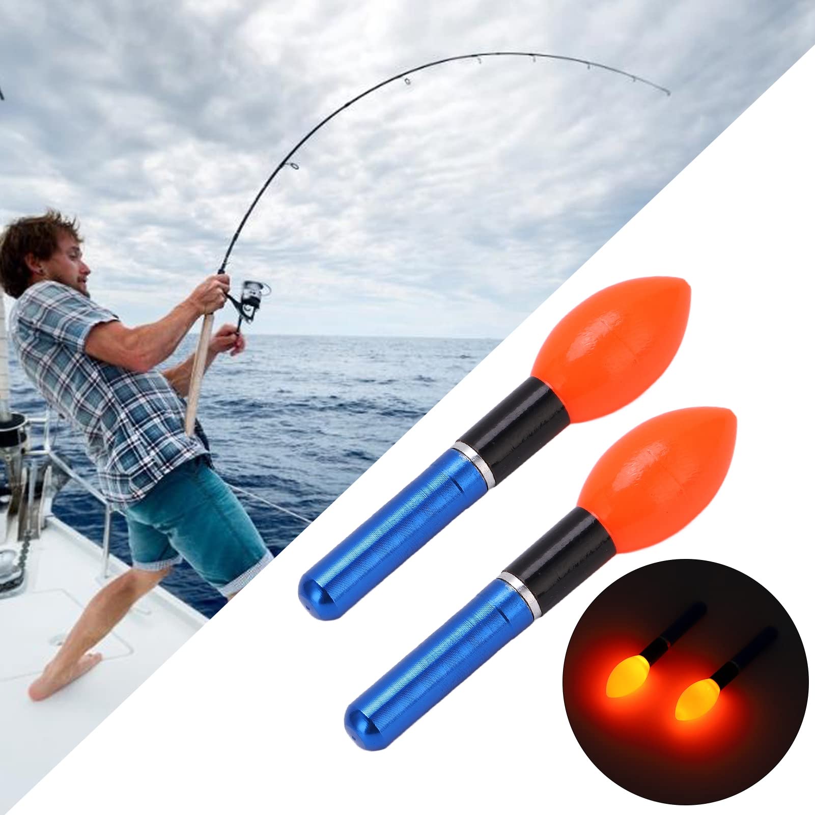 Alomejor LED Night Fishing Floats - 2pcs Glow in The Dark Fishing Bobbers for Night Fishing | Perfect for Freshwater, Saltwater & Ice Fishing