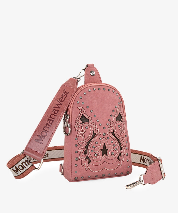 Montana West Embroidered Cutout Boot Scroll Sling Bag - Stylish Crossbody Purse for Women, Perfect for Casual Outings, Travel & Everyday Use