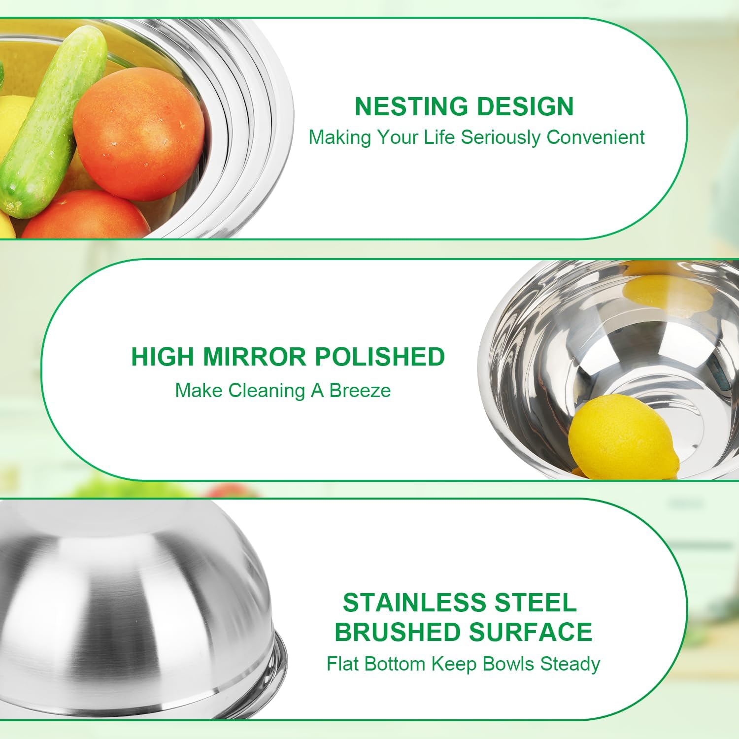 Premium Stainless Steel Mixing Bowls Set with Airtight Lids (5.5QT,4.2QT,3.5QT,2.5QT,1.5QT,1QT) - 21-Piece Nesting Kitchen Bowls for Baking, Cooking & Food Prep - Includes 3 Grater Attachments & Colorful Lids - Perfect for Meal Prep, Mixing Ingredients & Storing Leftovers