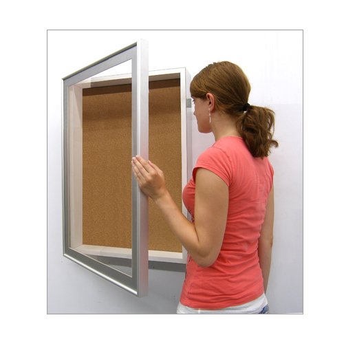 16x20 SwingFrame Designer 3 Inch Deep Shadow Box Display Case with Cork Bulletin Board & LED Light - Metal Framed Cabinet for Wall Decor, Memorabilia Display & Home Office Organization