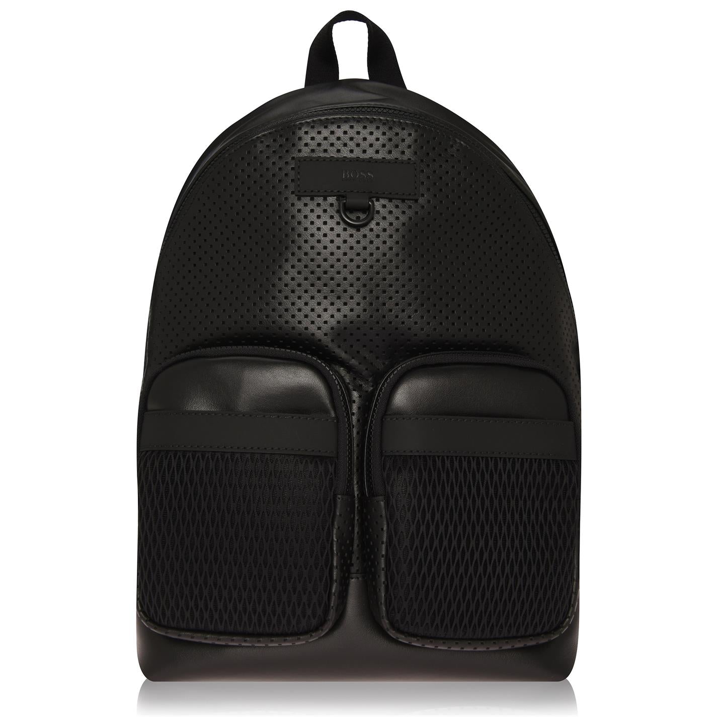 Hugo Boss Men's Black Genuine Leather Trucker Backpack - Stylish & Durable for Work, Travel & Everyday Use