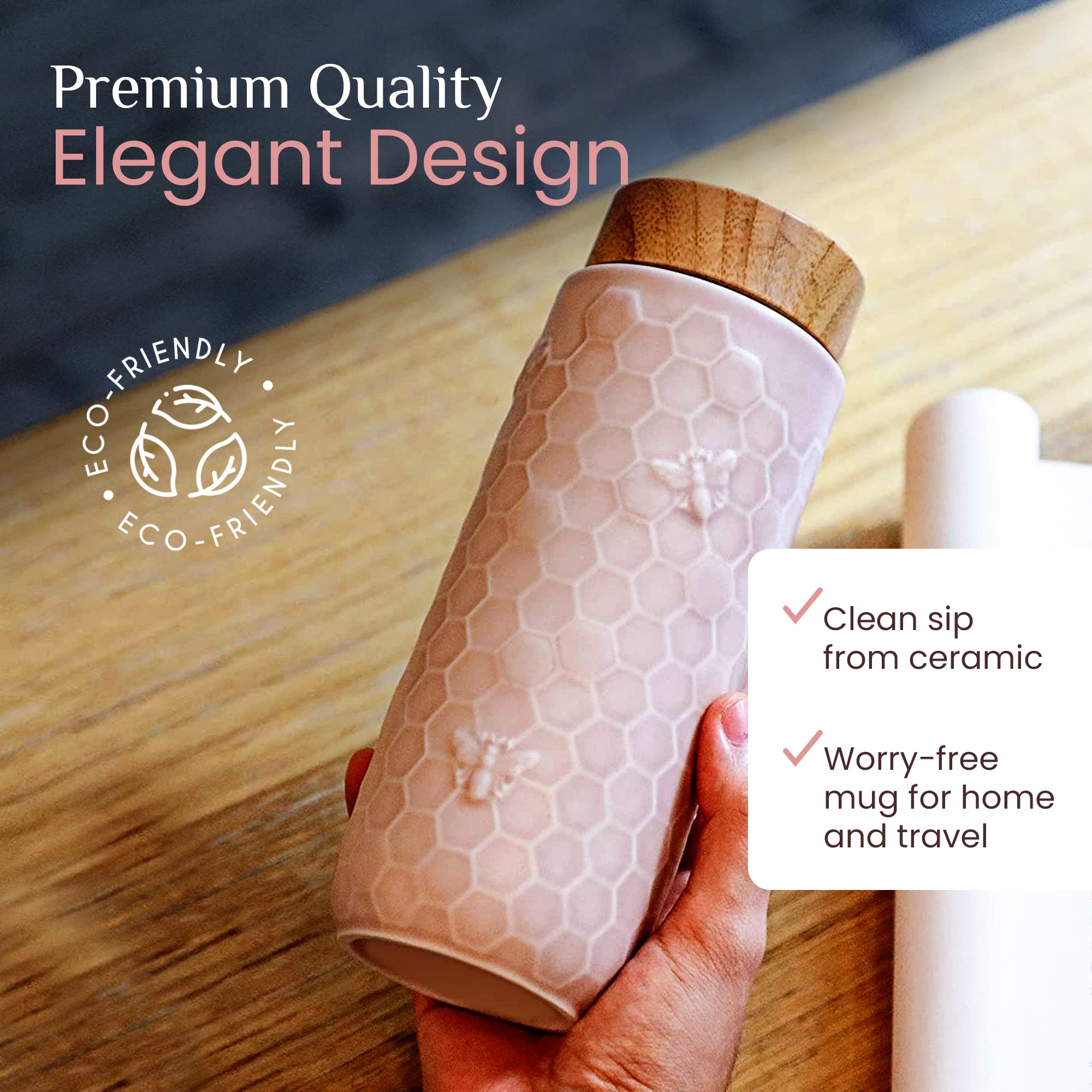 ACERA Liven - 16oz Ceramic Insulated Travel Mug with Leak-Proof Lid | Double Wall Vacuum Insulated Tumbler for Hot & Cold Drinks | Perfect for Coffee, Tea, Juice | Ideal for Office, Commuting, Hiking & Travel