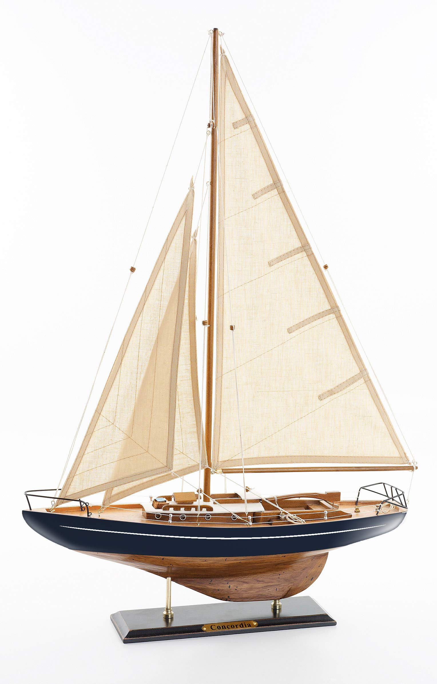 Wooden Sailboat Model Decor - Antique Navy Yacht for Home & Office Display
