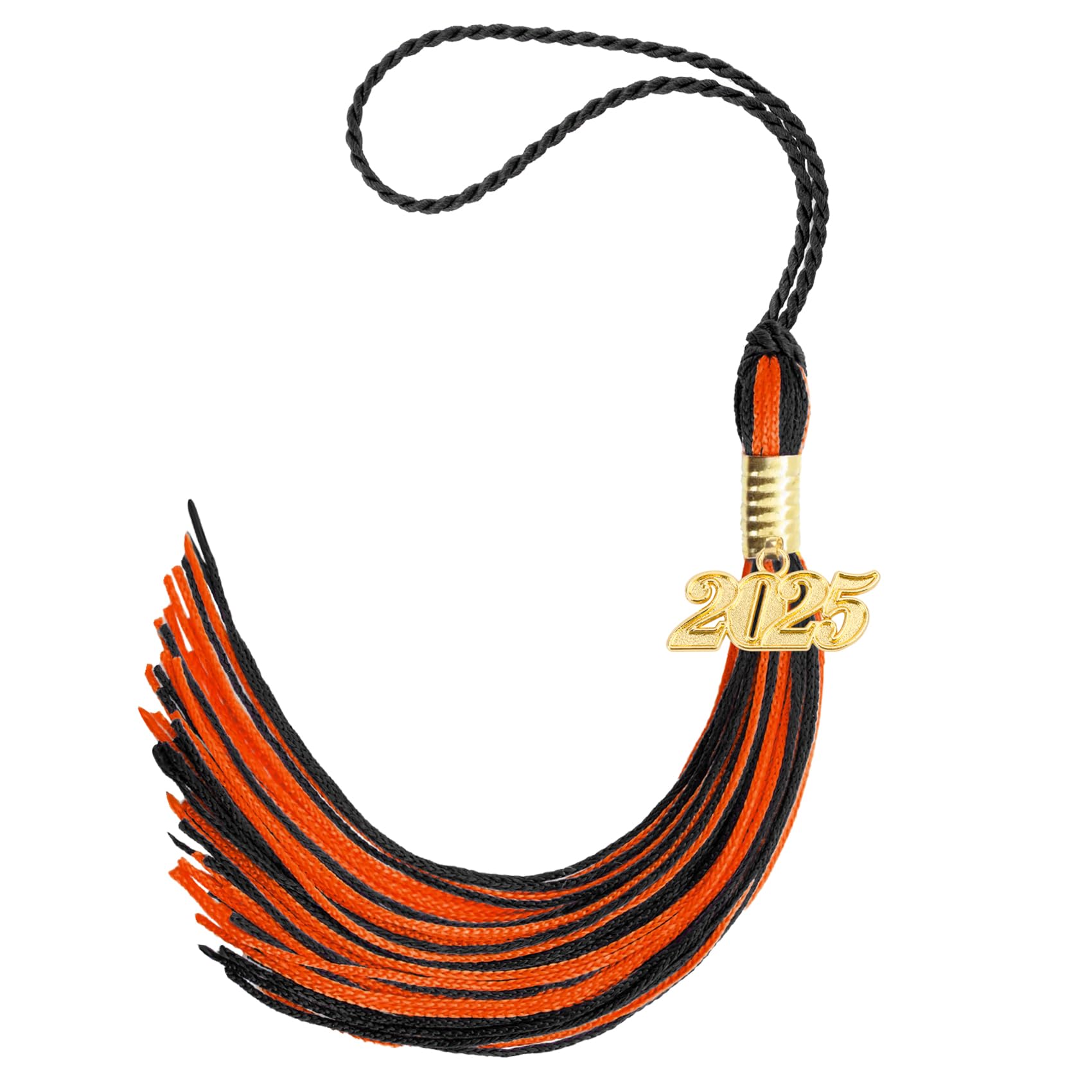 2025 Graduation Tassel with Gold Charm - Black & Orange Cap Tassel for Graduation Ceremony, Party & School Events - Class of 2025 Commencement Accessories