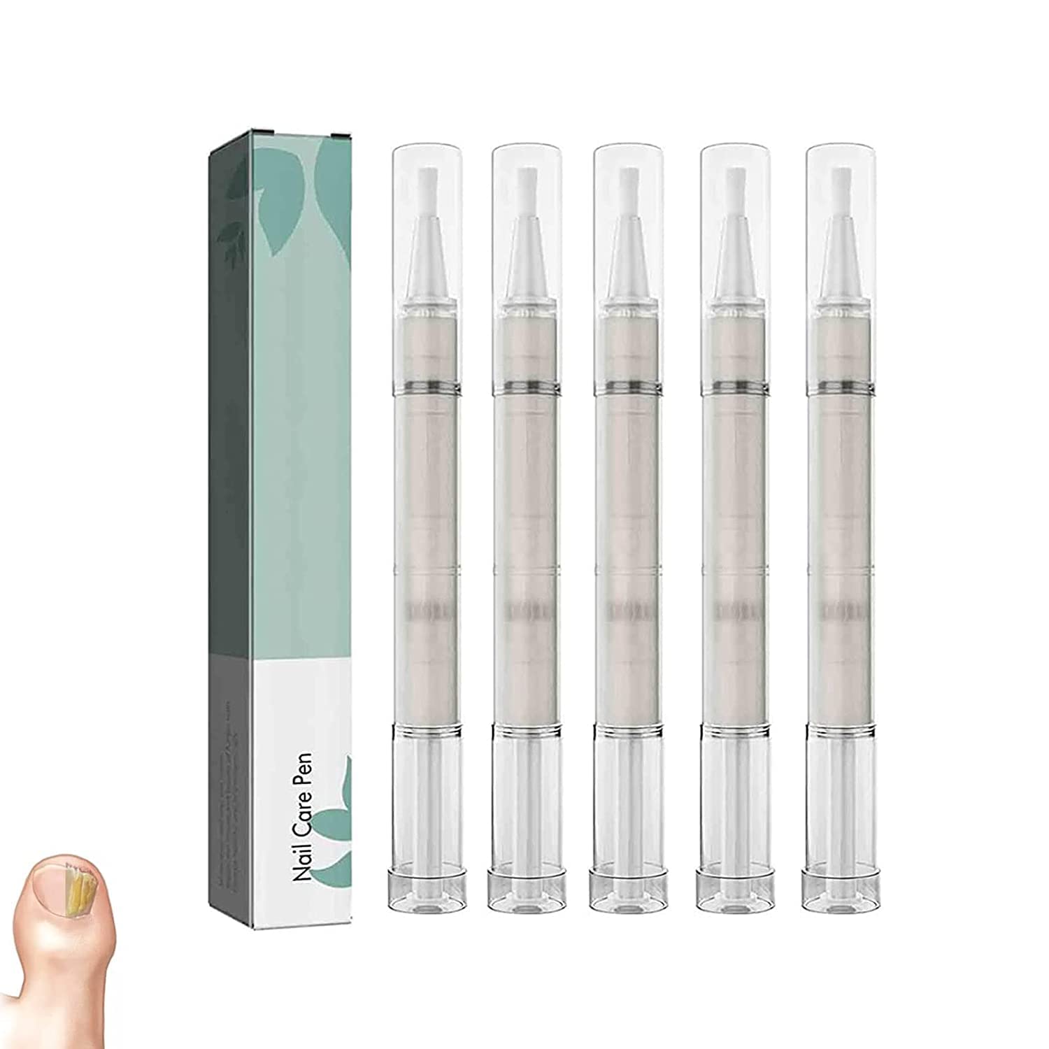 Nail Growth Serum & Repair Pen - Cuticle Oil Treatment for Toenail Fungus & Damaged Nails - 5pc Set for Healthy Nail Care at Home & Salon Use