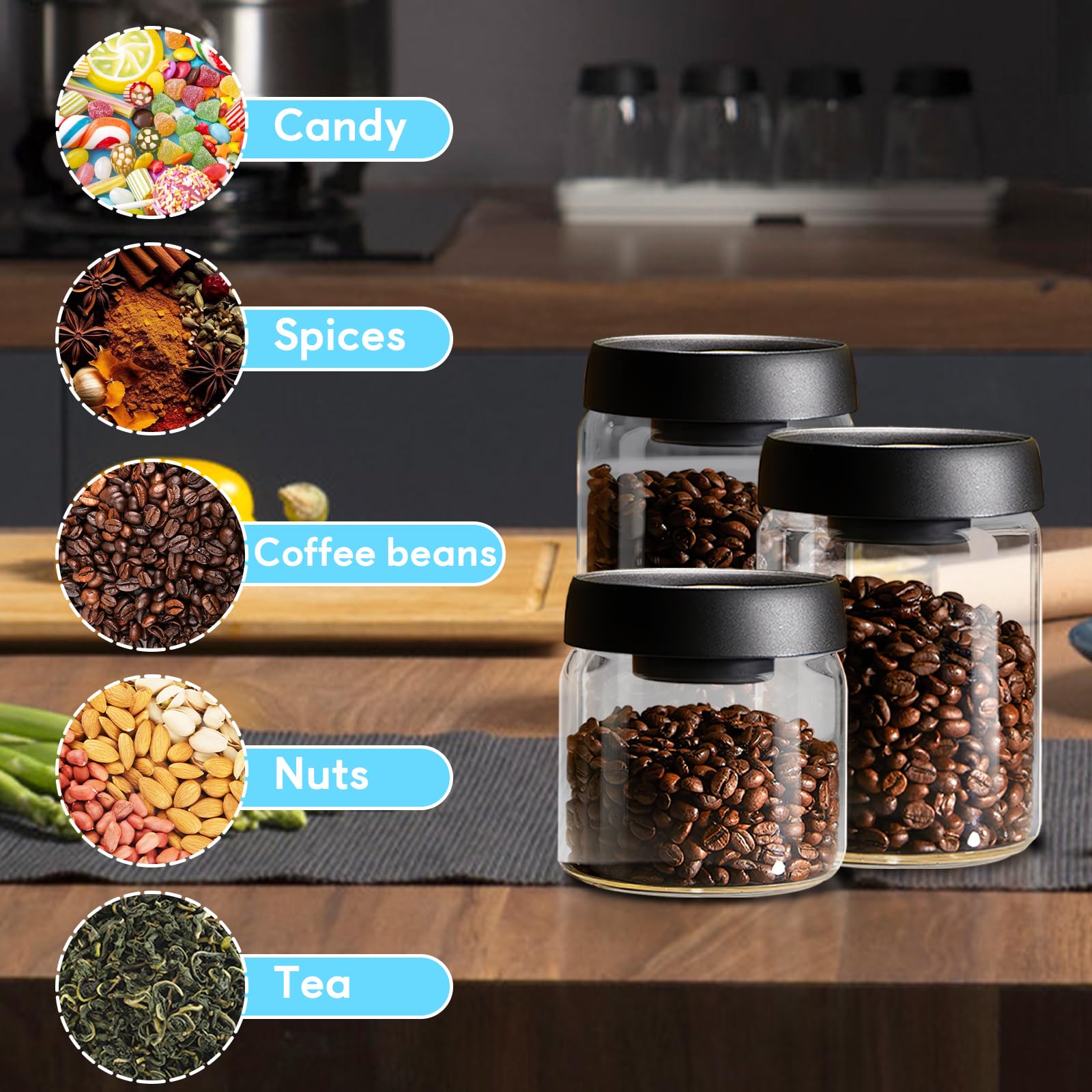 17.6oz Vacuum Coffee Jar - Borosilicate Glass Canister with ABS Lid for Coffee & Spices Storage
