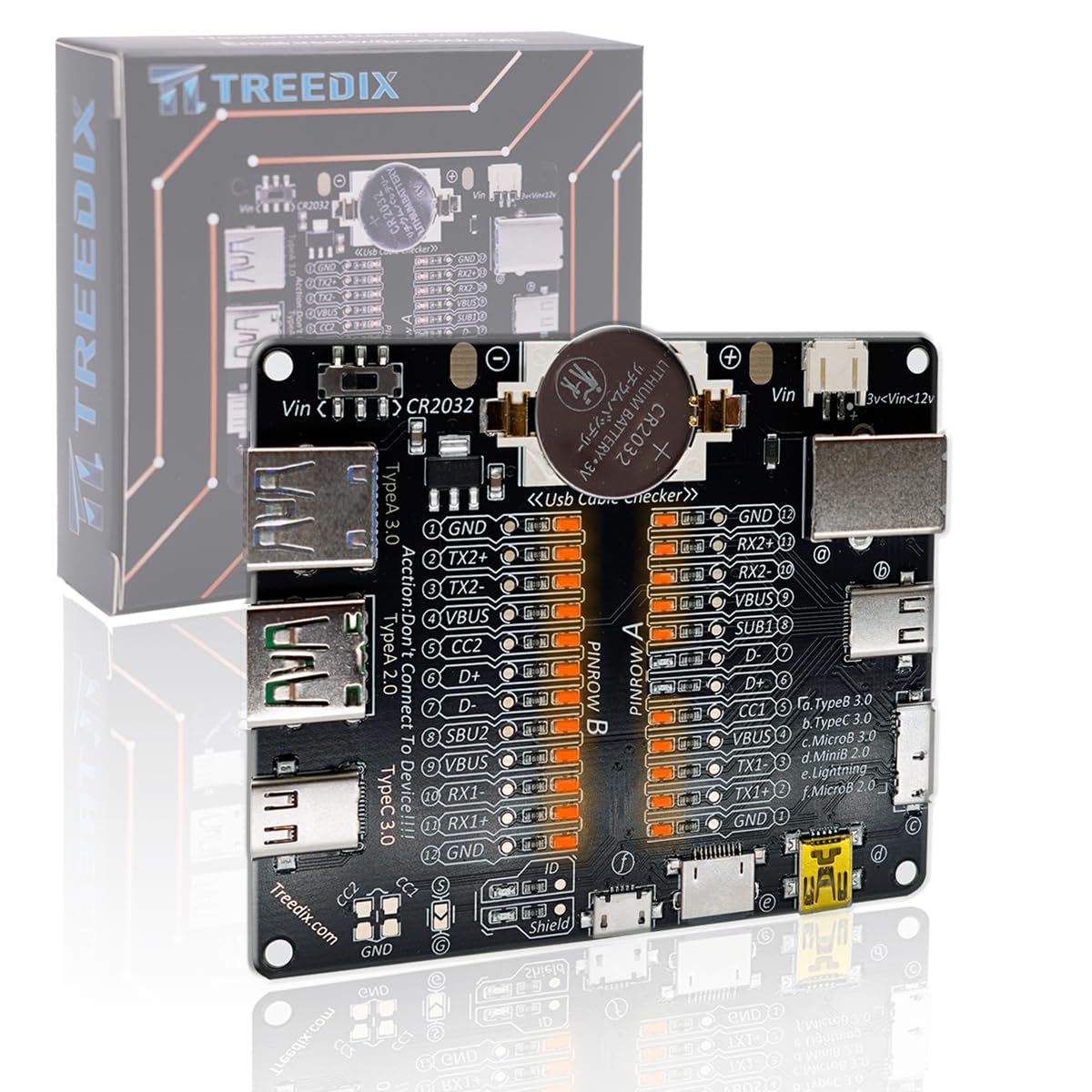 Treedix USB Cable Tester - LED Checker Board for Sorting USB-A, USB-C, USB-B & Lightning Cables | Perfect for Tech Repair, Office Organization & Travel Accessories