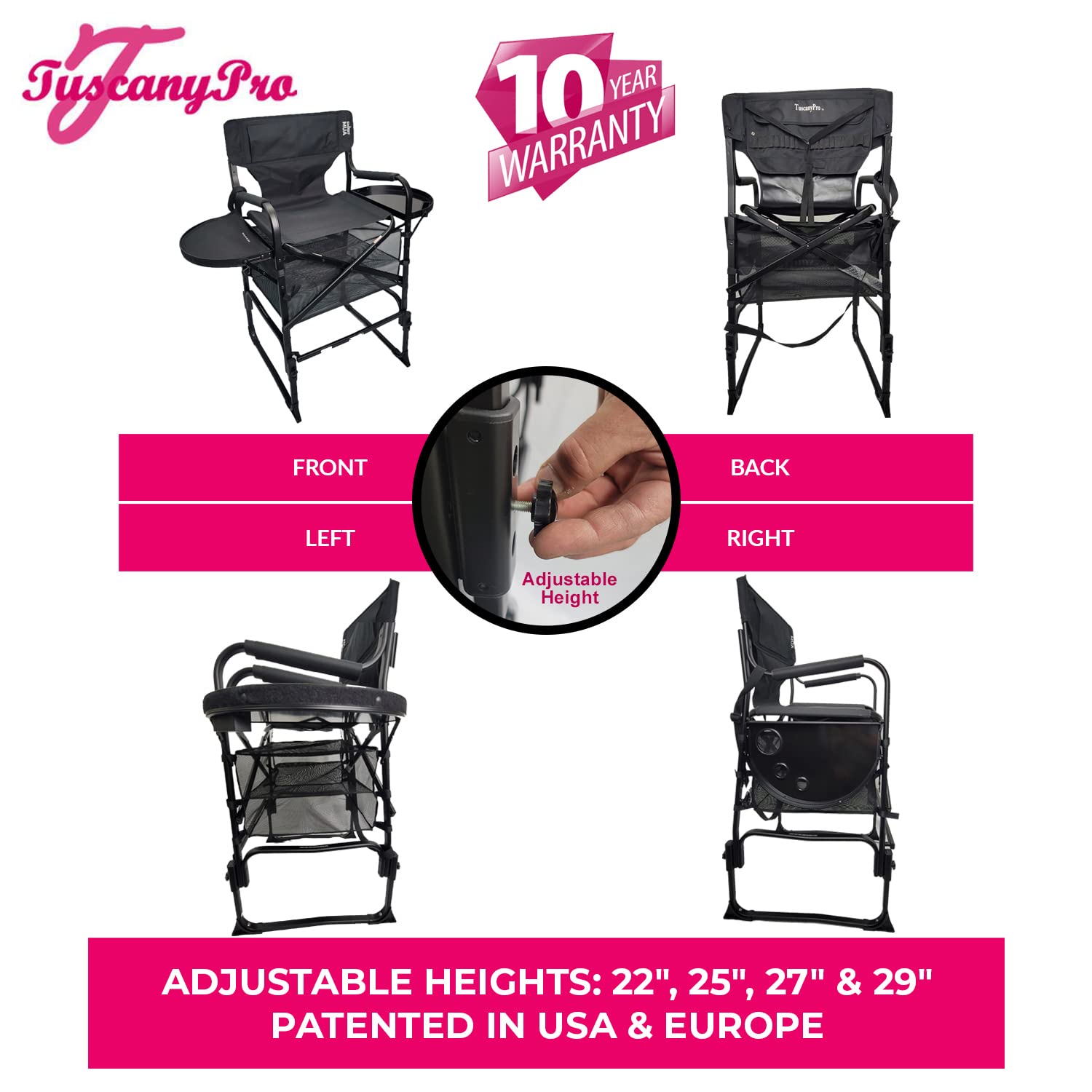Adjustable Height Portable Makeup Stylist Chair with Carry Bag - Professional Salon & Hairstyling Chair for Makeup Artists, Movie Sets, Home Use - Italian Design Beauty Stool for Salon, Wedding, Photography Studio
