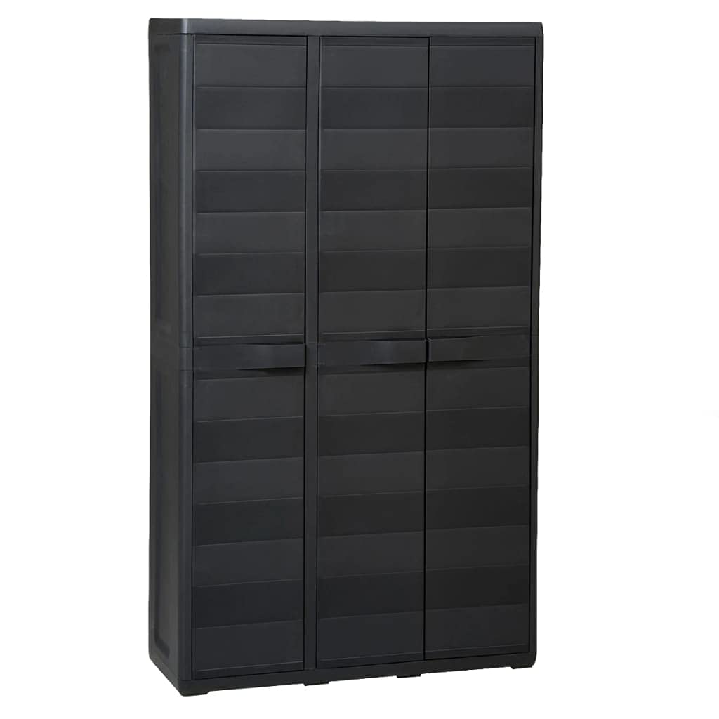 **Black 4-Shelf Garden Storage Cabinet with 3 Doors - Outdoor Storage Organizer for Garage, Patio, Office & Garden - Perfect for Storing Tools, Cushions & Seasonal Decor**