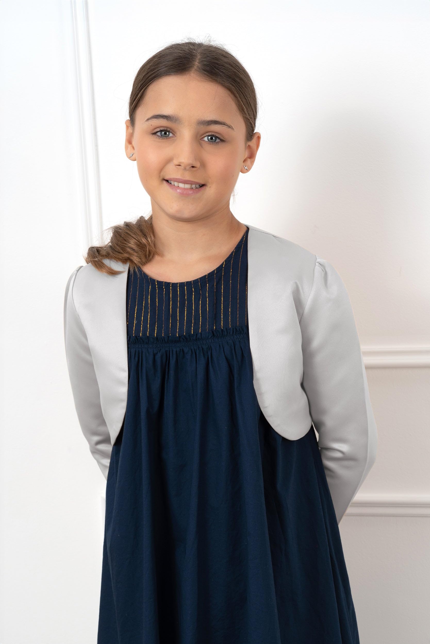 Black Butterfly Girls Satin Long Sleeve Bolero Shrug Jacket for Kids - Elegant Church Outfit, Birthday Party Dress, Flower Girl Attire