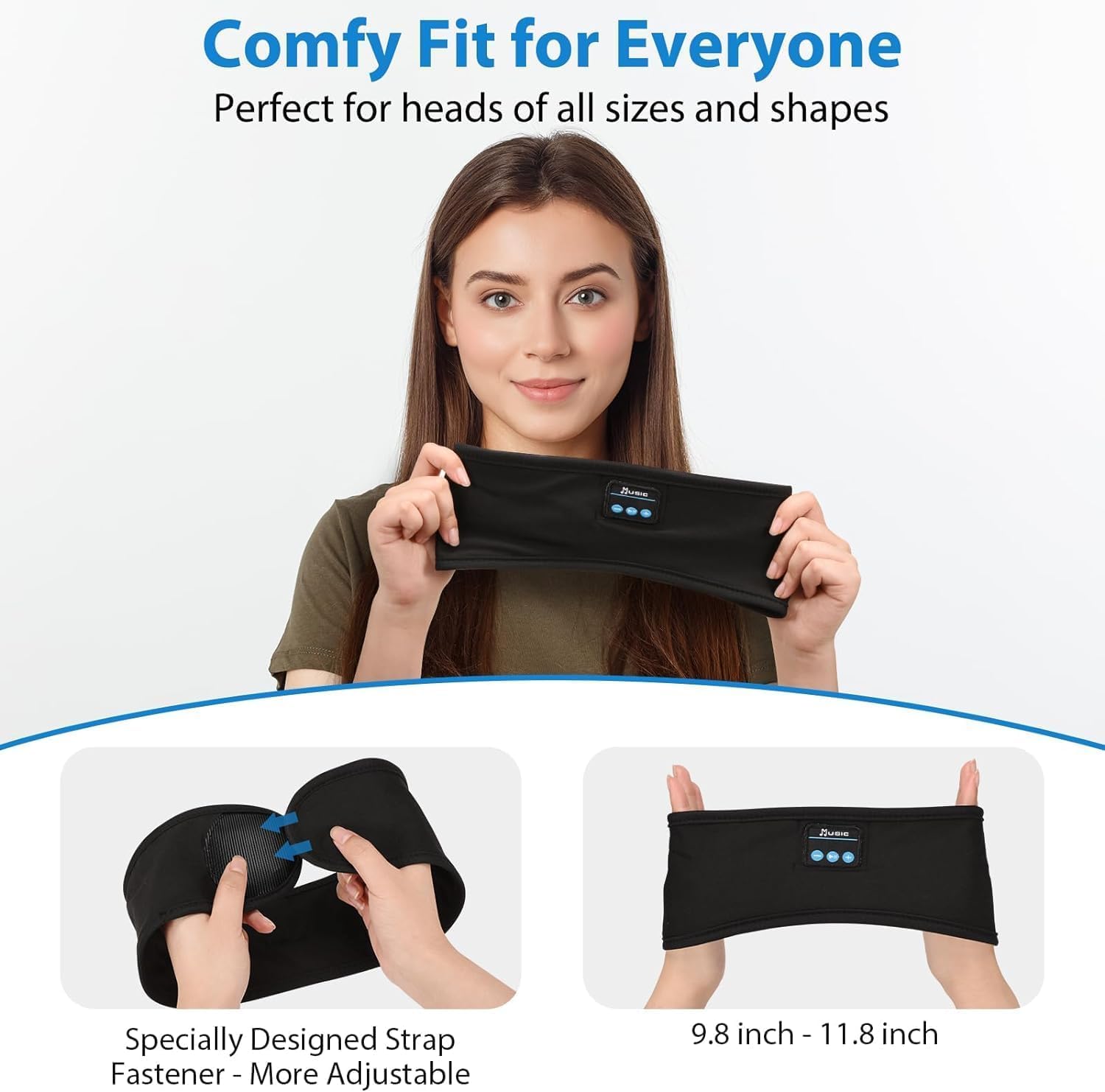 Adjustable Wireless Headband Headphones with Ultra-Thin Speakers for Side Sleepers - Comfortable Sleeping Headphones for Yoga, Running, Workout & Travel - Perfect for Nighttime Relaxation, Gym Sessions and Long Flights