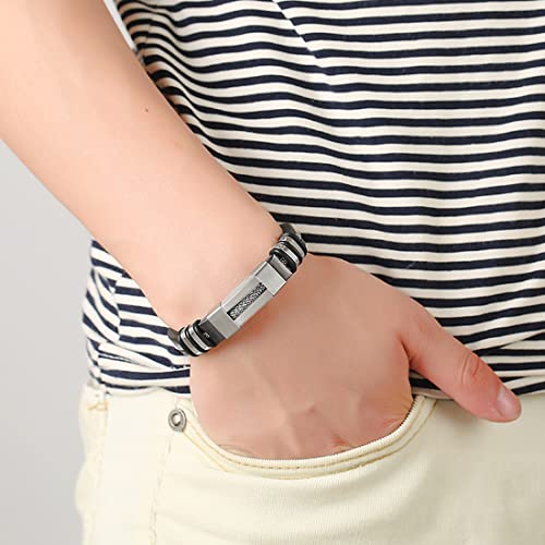 YDS Stainless Steel & Silicone Gel Men's Bracelet - Black with Steel Cable Chain for Men & Boys | Durable Unisex Wristband for Casual Wear, Gifts & Everyday Style